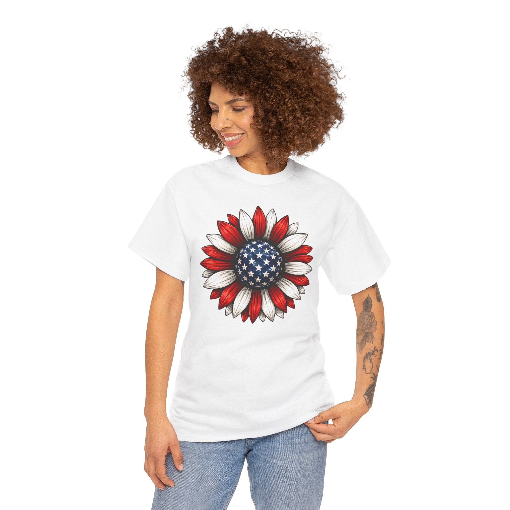 Patriotic Sunflower| American Flag Floral Tee for 4th of July| Cr8tive Designs