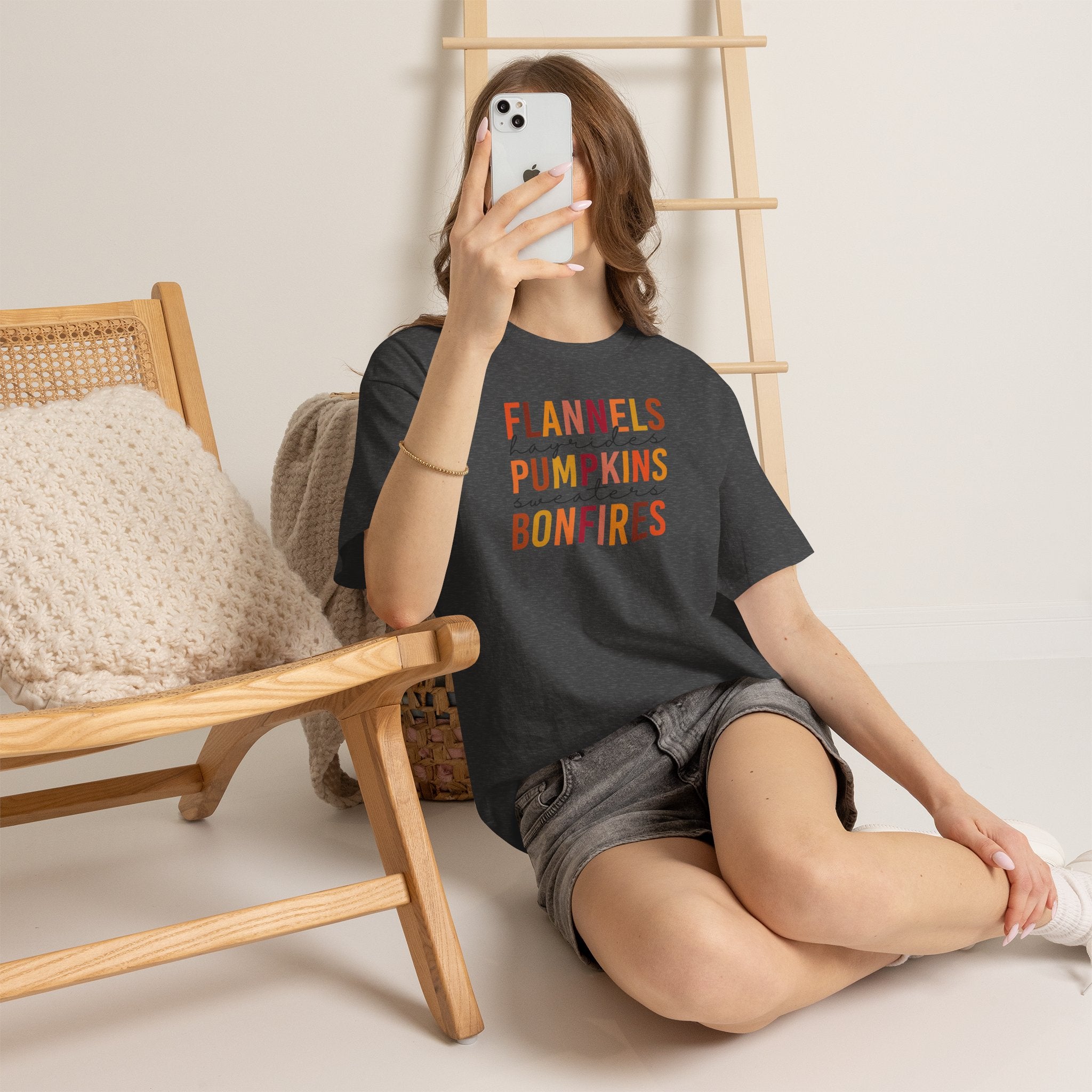 Flannels Hayrides Pumpkins & Bonfires Tee | Cozy Fall Favorites T-Shirt | Cr8tive Designs