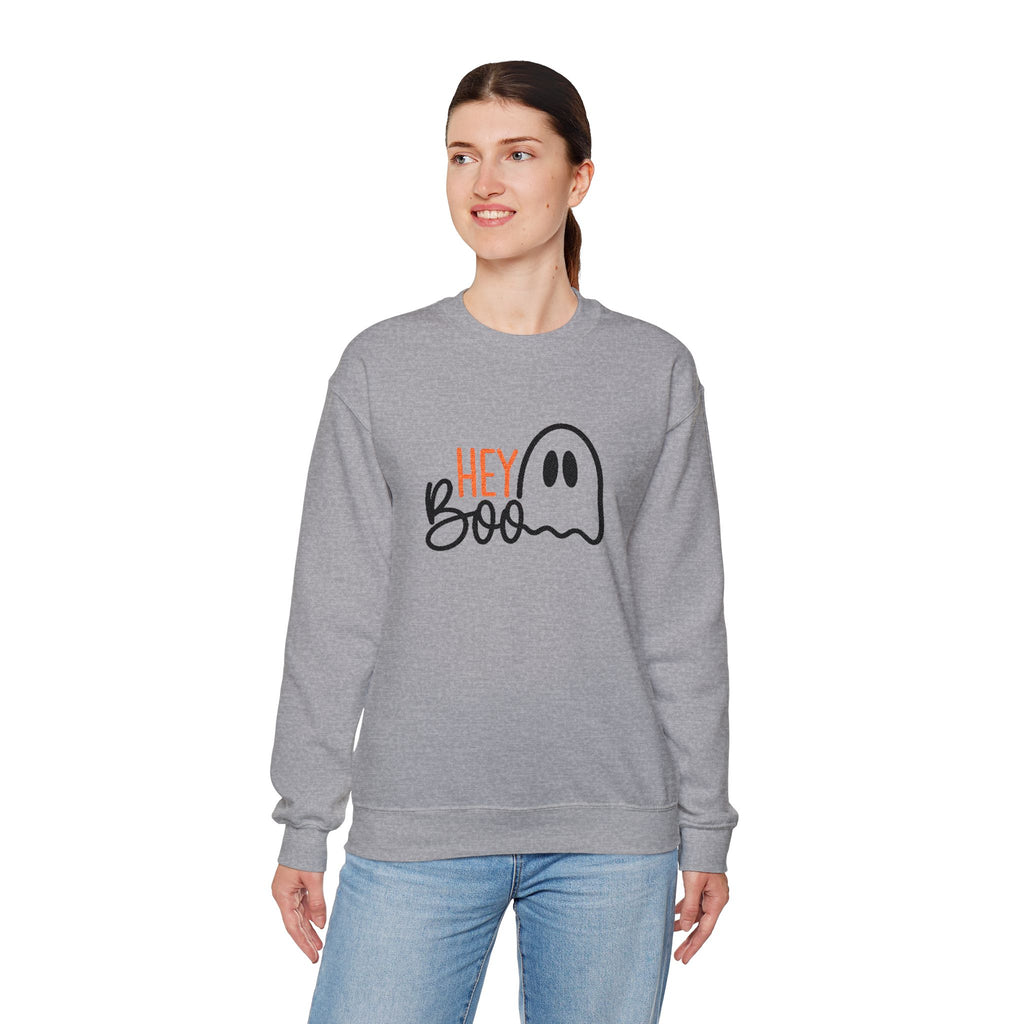Embroidered Hey Boo Sweatshirt | Cute Ghost Halloween Crewneck | Cr8tive Designs