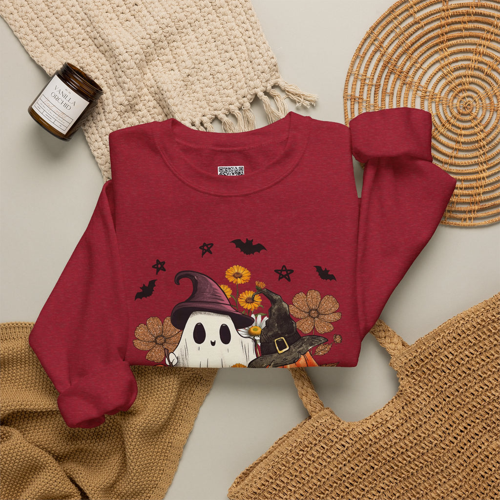 Witch Ghost & Pumpkin Sweatshirt | Floral Spooky Season Crewneck | Cr8tive Designs