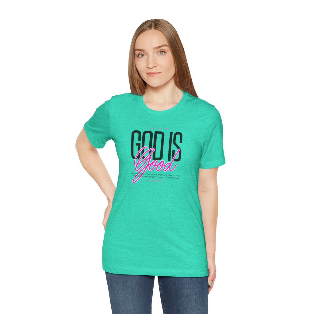 God Is Good T-Shirt | Faith Christian Tee with Pink Script | Cr8tive Designs