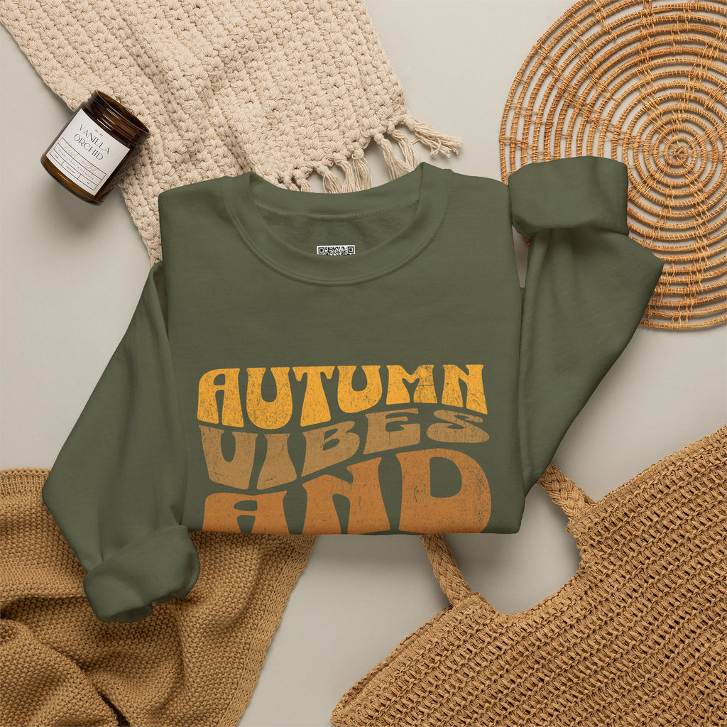 Autumn Vibes and Cozy Nights Sweatshirt | Retro Wavy Fall Crewneck | Cr8tive Designs