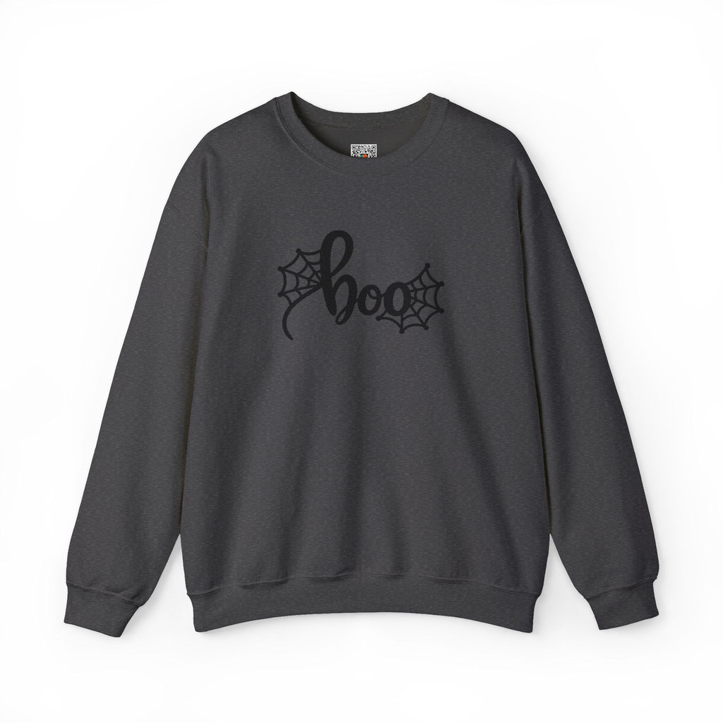 Embroidered Boo Spiderweb Sweatshirt | Retro Spider Web Halloween Sweatshirt | Cr8tive Designs
