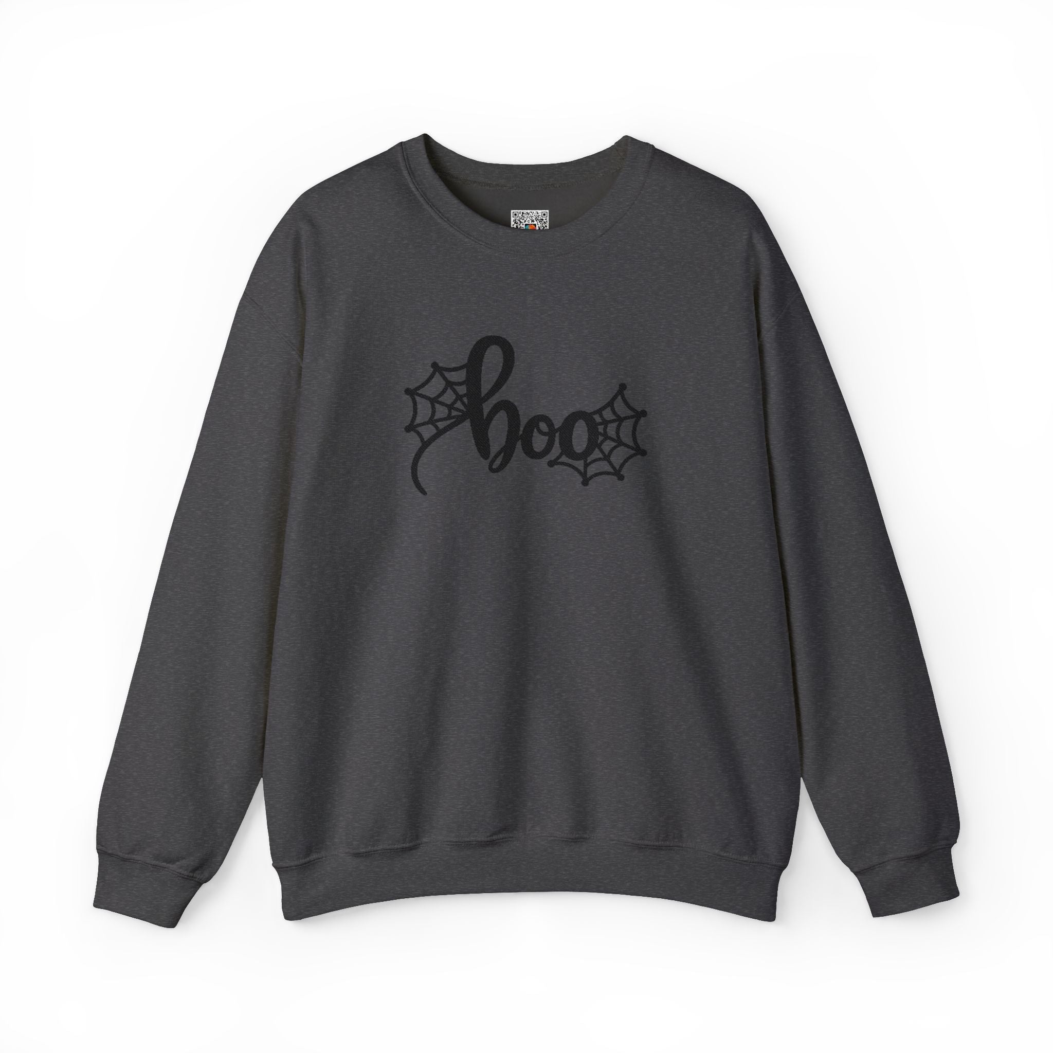 Embroidered Boo Spiderweb Sweatshirt | Retro Spider Web Halloween Sweatshirt | Cr8tive Designs