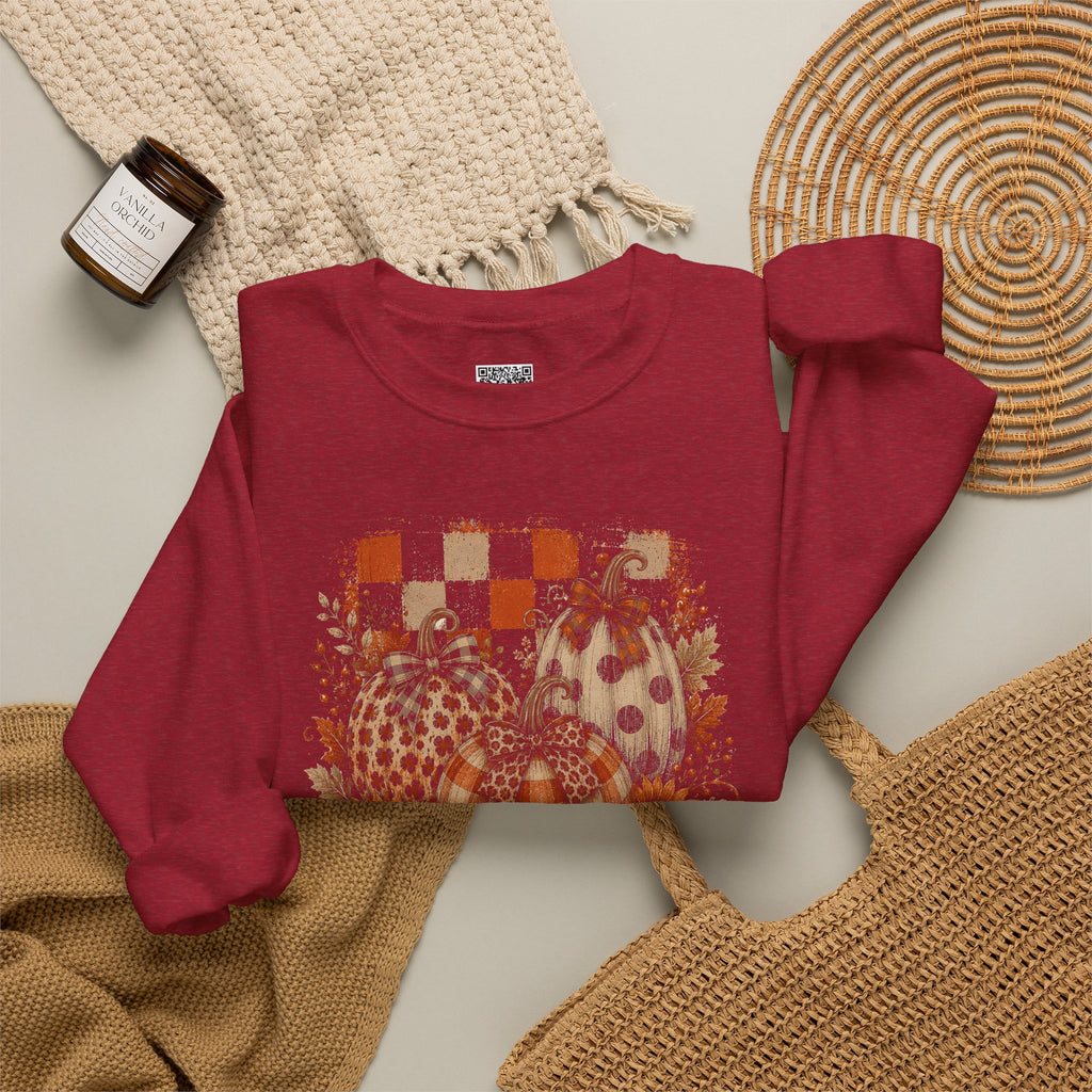 Vintage Patchwork Pumpkin Sweatshirt | Rustic Autumn Floral & Checkered Sweatshirt | Cr8tive Designs