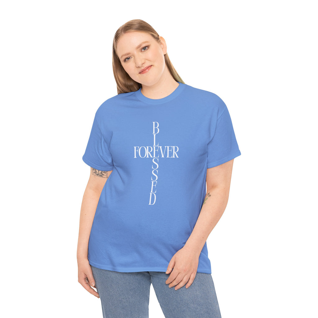 Forever Blessed Tee — Vertical Cross Text Christian Graphic T-Shirt