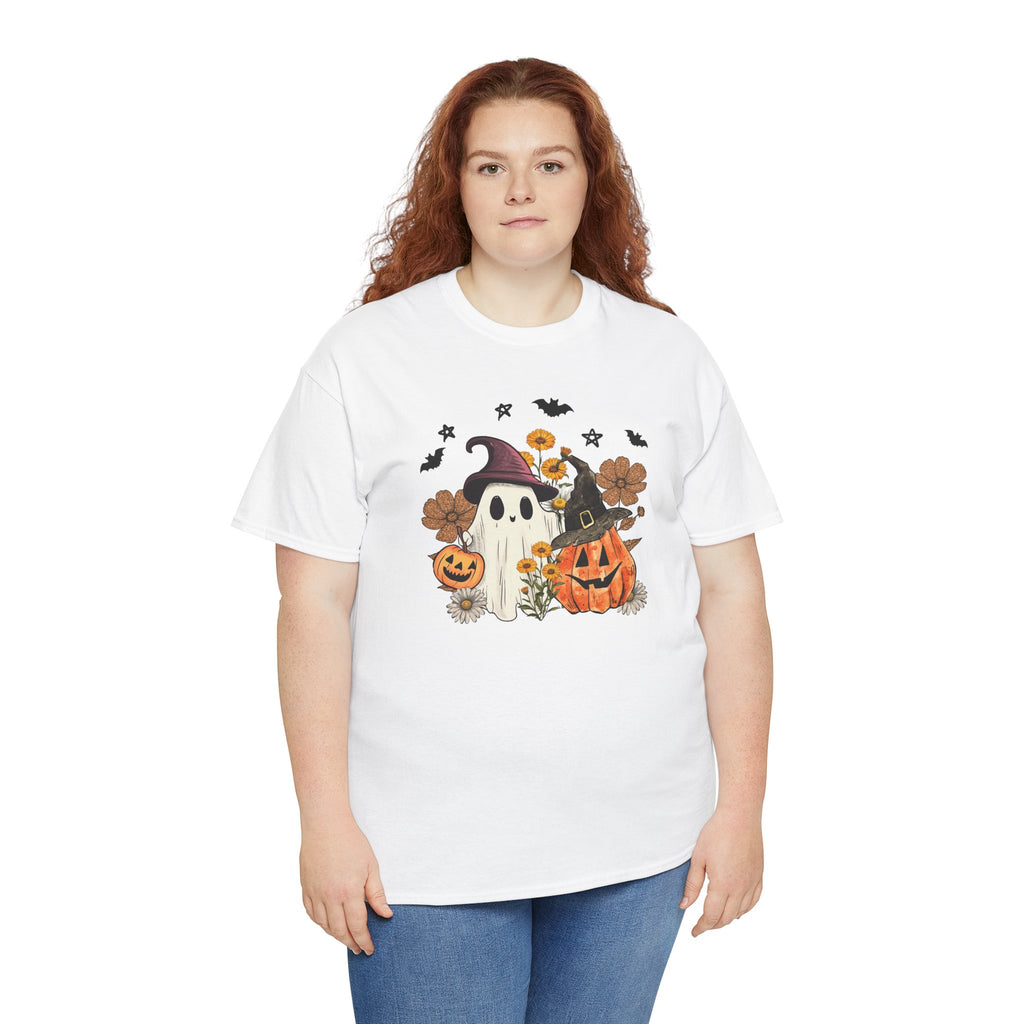 Witch Ghost & Pumpkin Tee | Vintage Spooky Season Graphic T-Shirt | Cr8tive Designs