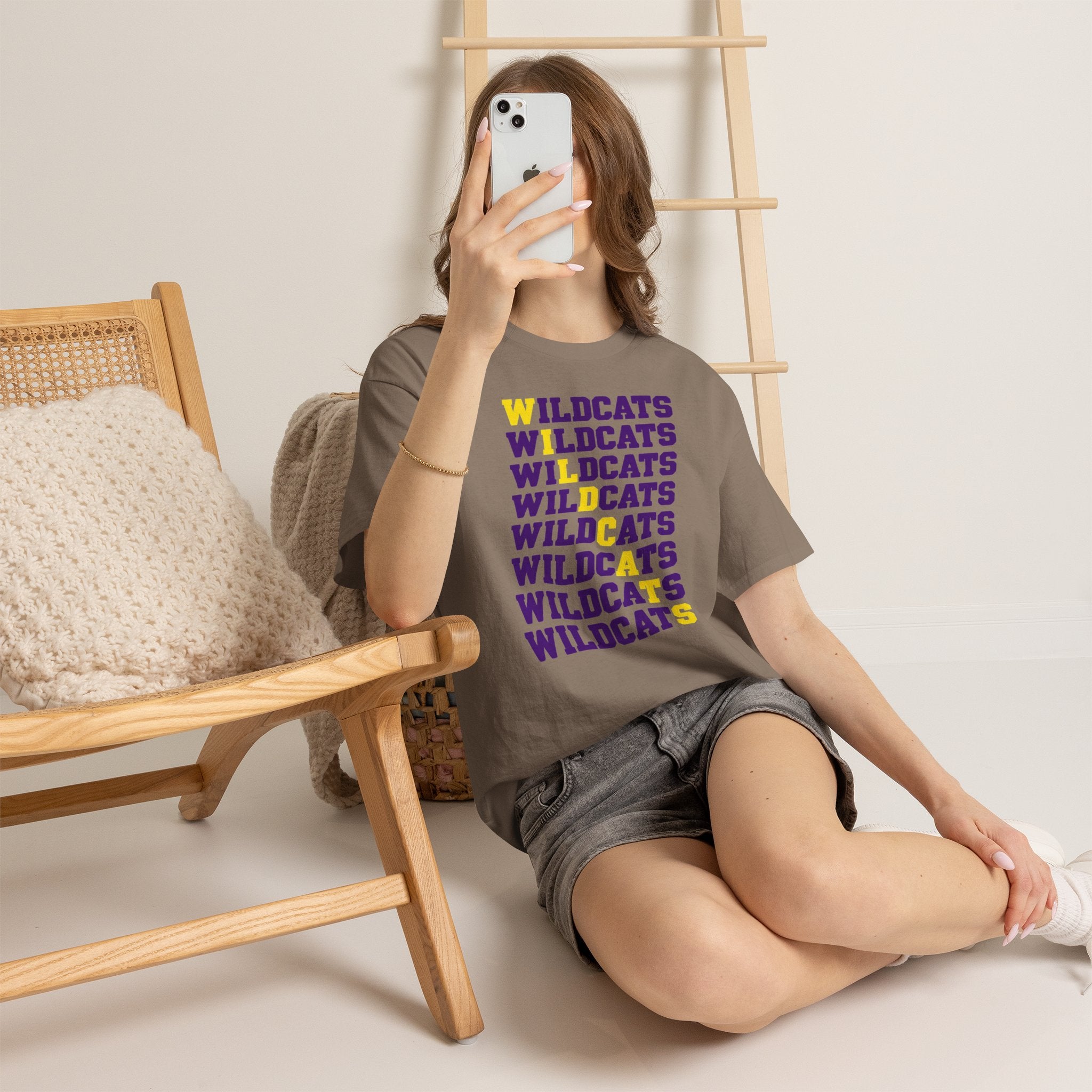 Wildcats Mascot Tee | Retro Diagonal Repeating Text Game Day T-Shirt | Cr8tive Designs