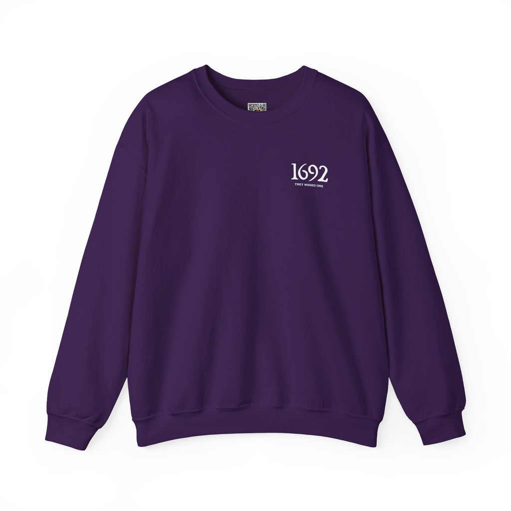 1692 They Missed One Sweatshirt | Minimalist Witchy Chest Graphic Crewneck | Cr8tive Designs