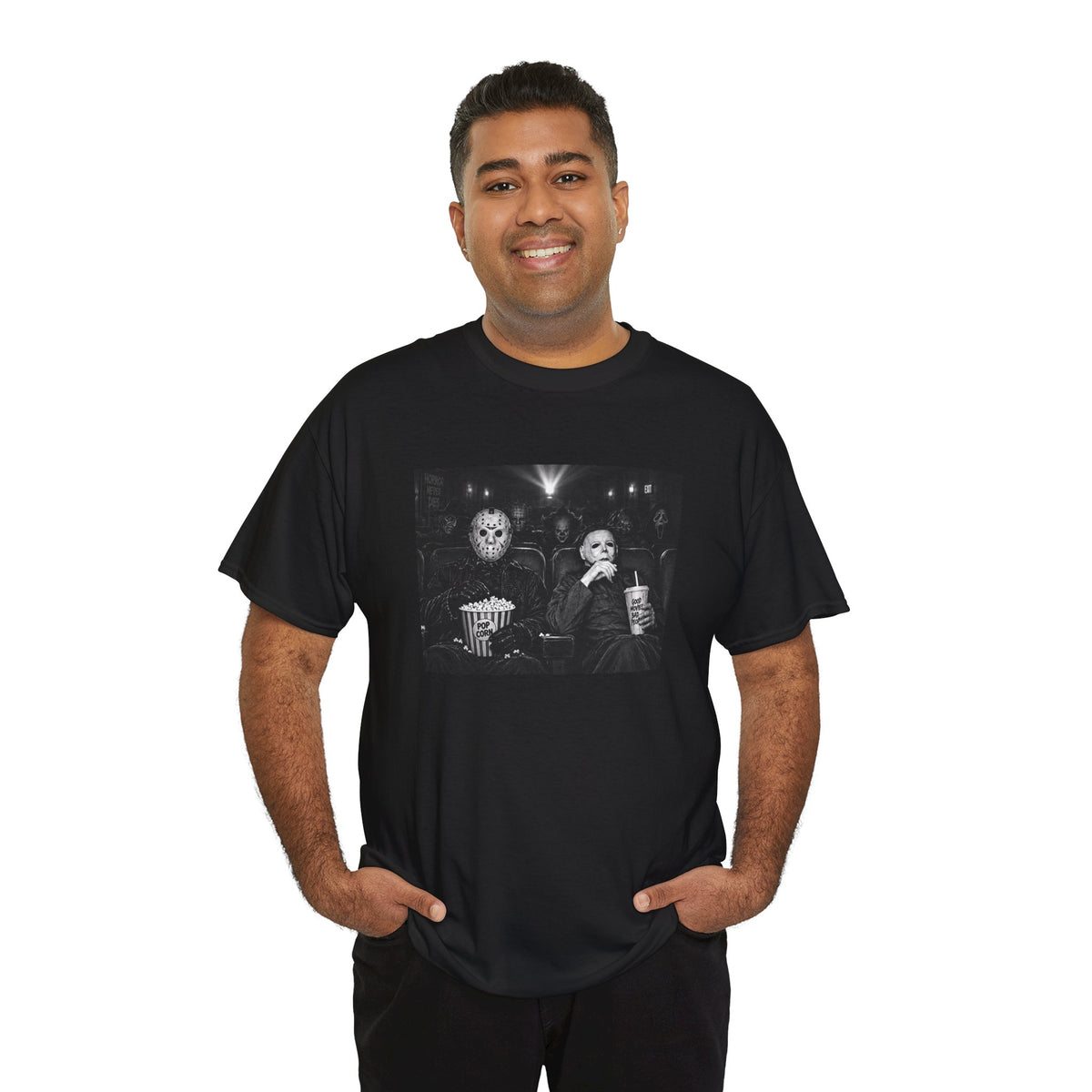 Horror Movie Night T-Shirt | Slasher Villains Theater Popcorn Graphic Tee | Cr8tive Designs