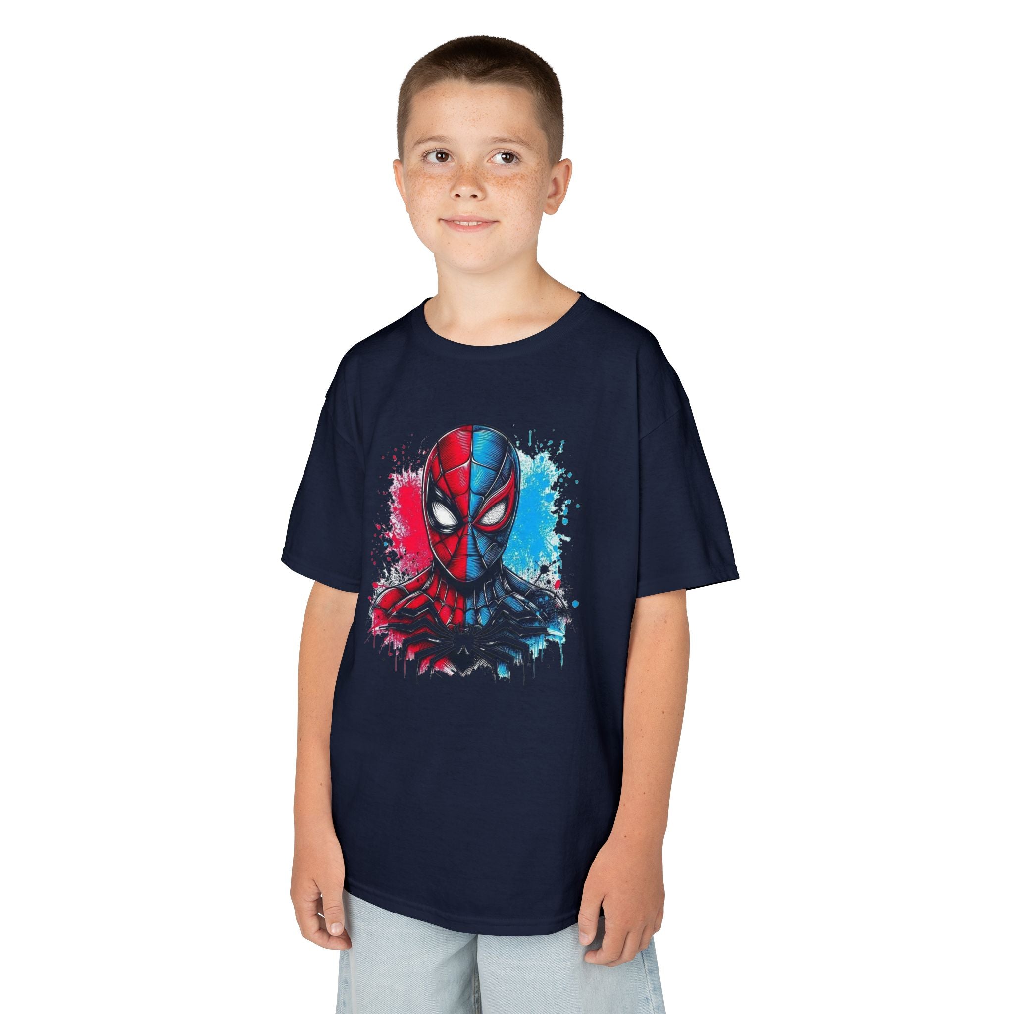 Red & Blue Web-Slinging Hero Youth Tee | Comic-Inspired T-Shirt | Cr8tive Designs