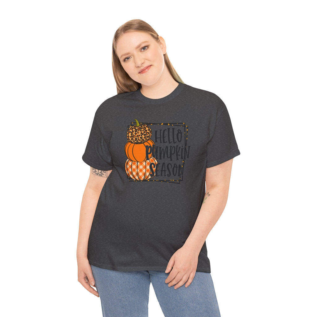 Hello Pumpkin Season Tee | Rustic Fall Stacked Pumpkins T-Shirt | Cr8tive Designs
