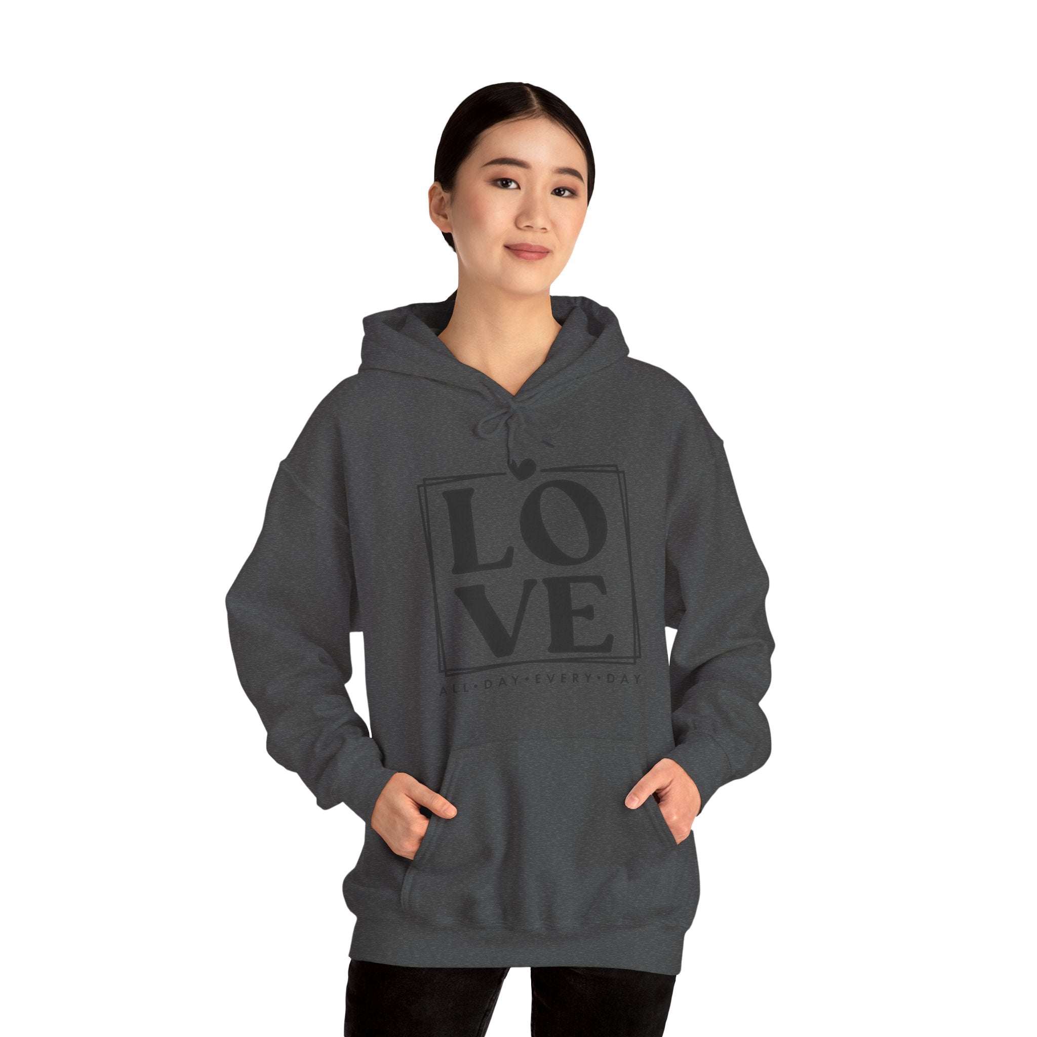 LOVE Box Hoodie — Minimal Black Graphic Pullover/Hoodie
