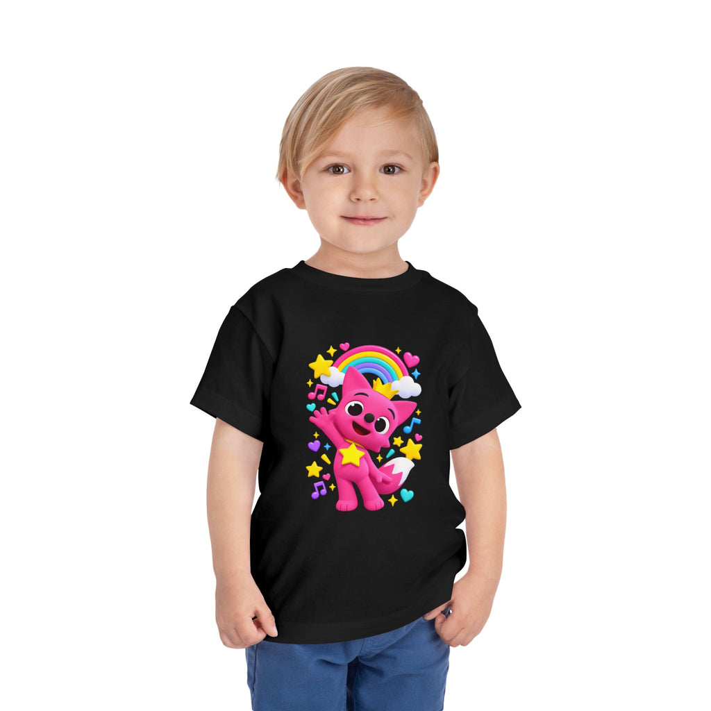Pink Fox with Rainbow Toddler Shirt | Cute Cartoon Music & Stars Kids Tee | Cr8tive Designs