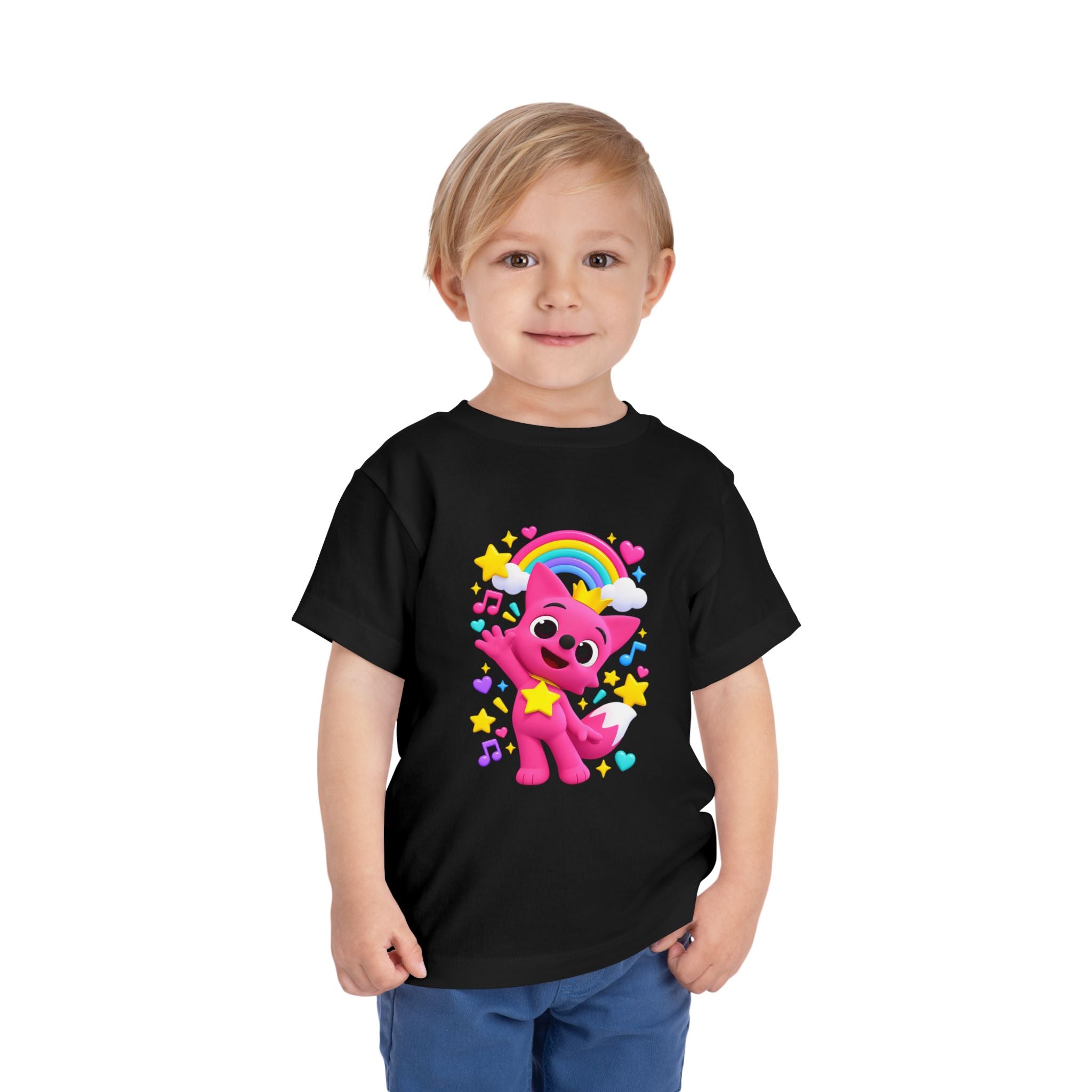 Pink Fox with Rainbow Toddler Shirt | Cute Cartoon Music & Stars Kids Tee | Cr8tive Designs