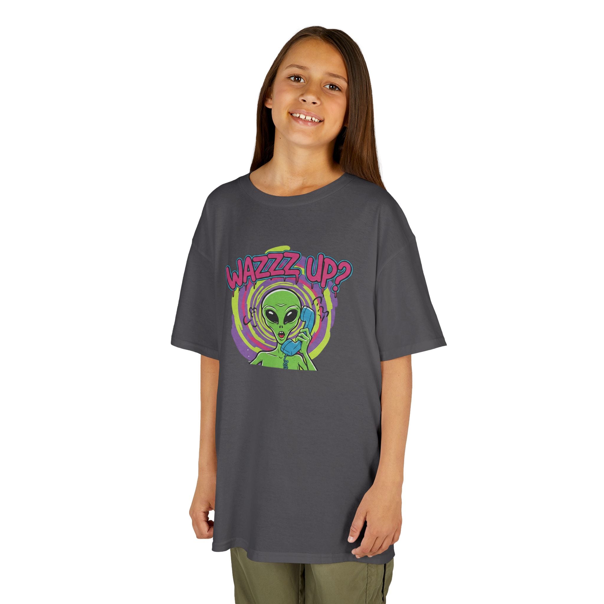 Kids Tee — "Wazzz Up?" Cute Alien Graphic Shirt