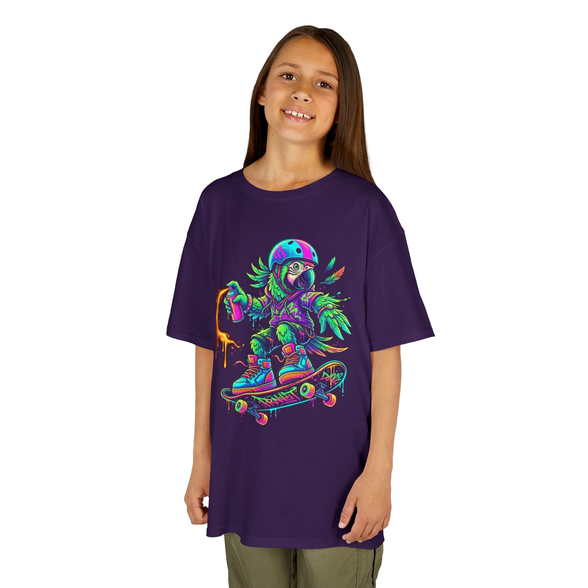 Kids T-Shirt | Neon Skate Parrot Skateboarder Graphic Tee | Cr8tive Designs