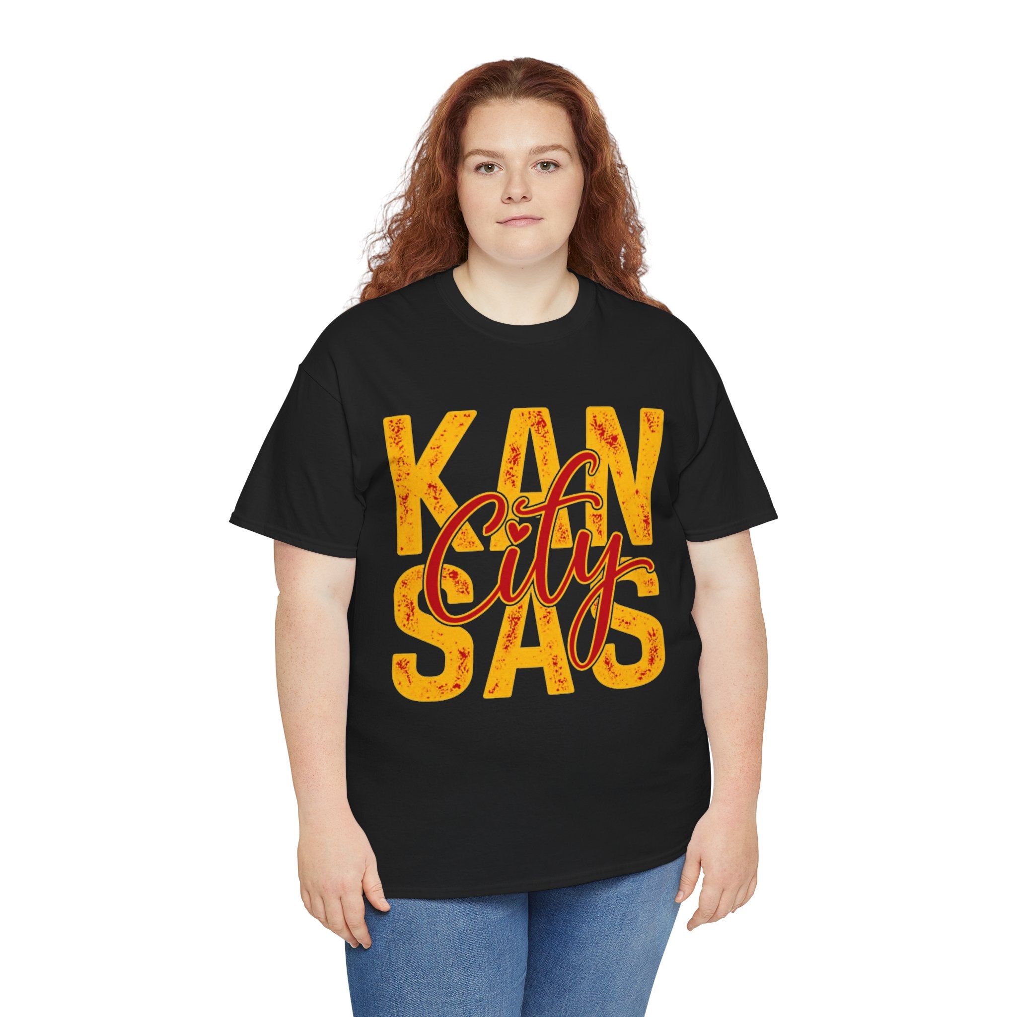 Kansas City Graphic T-Shirt | Distressed Red & Gold Script Football Apparel | Cr8tive Designs