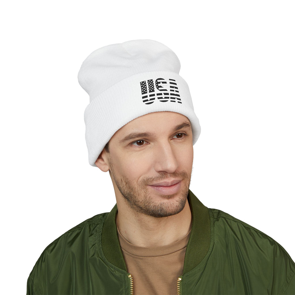 USA Flag Embroidered Cuffed Beanie/Cr8tive Designs
