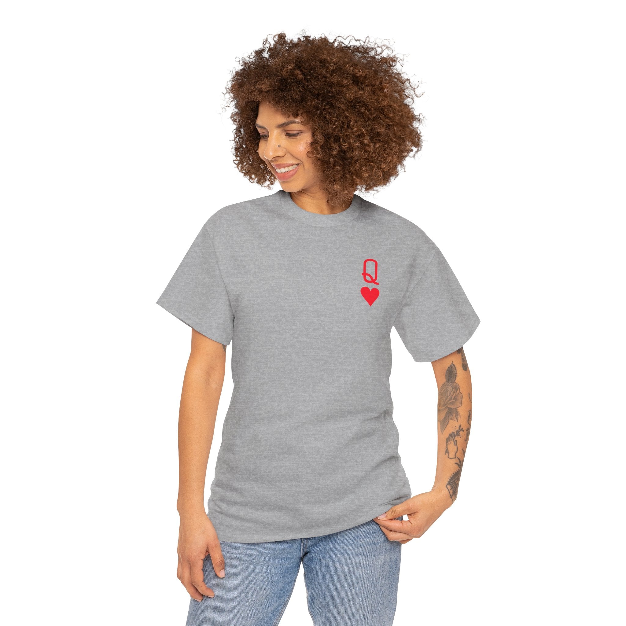 Queen of Hearts Tee — Minimal Playing Card Heart Chest Print