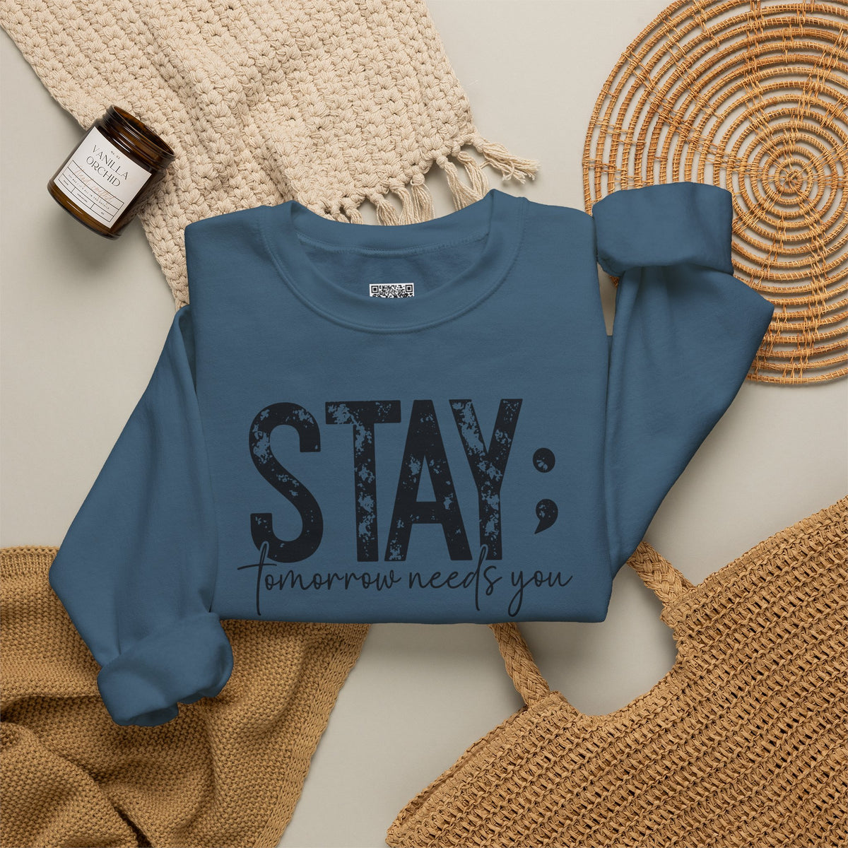 STAY Tomorrow Needs You Sweatshirt | Semicolon Mental Health Awareness Crewneck | Cr8tive Designs