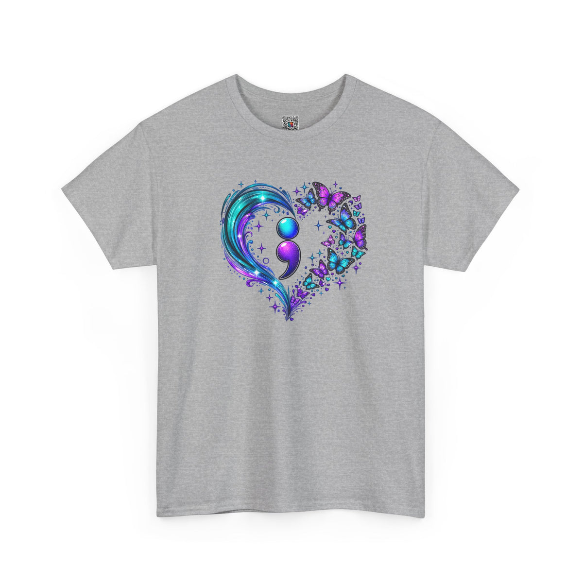 Semicolon Butterfly Heart T-Shirt | Teal & Purple Mental Health Awareness Graphic Tee | Cr8tive Designs