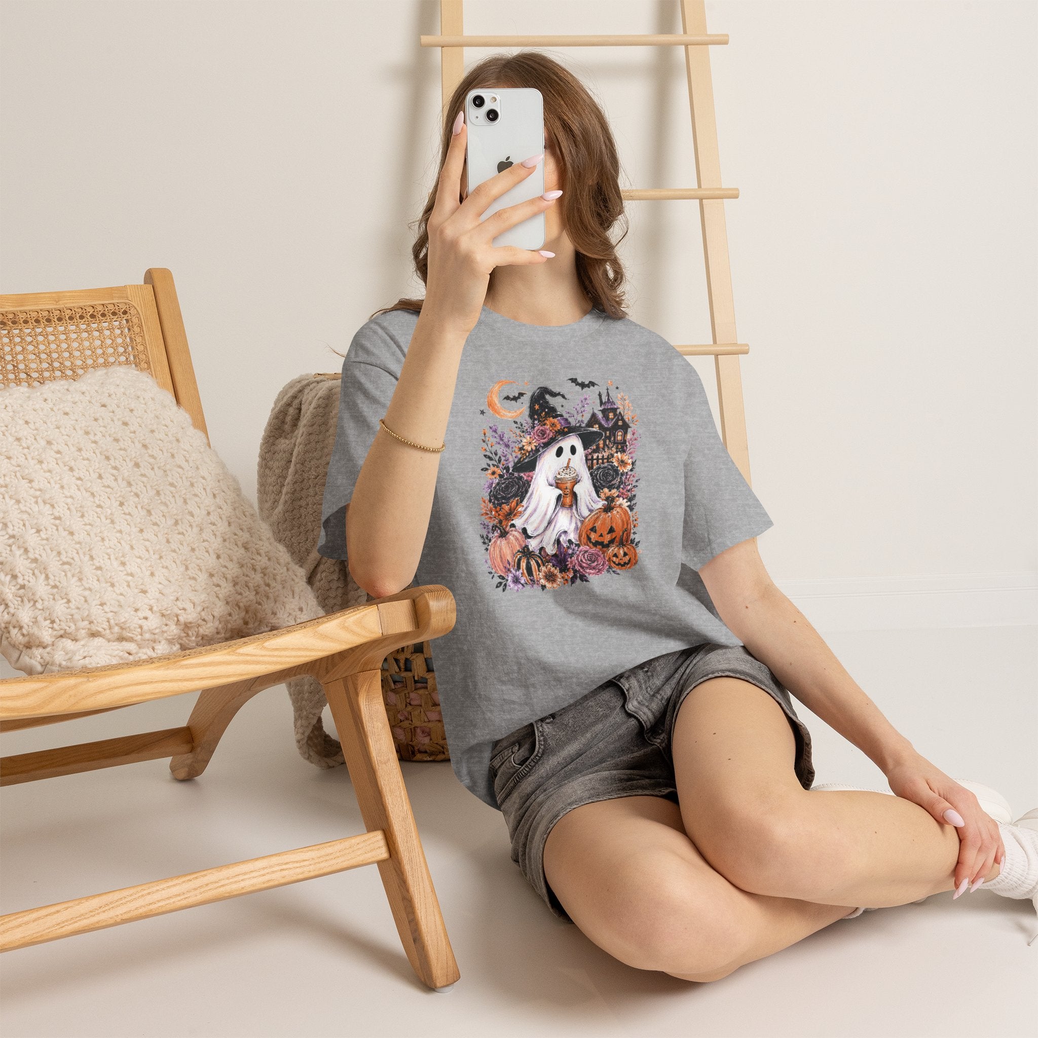 Halloween Ghost Coffee T-Shirt | Vintage Spooky Autumn Tee | Cr8tive Designs