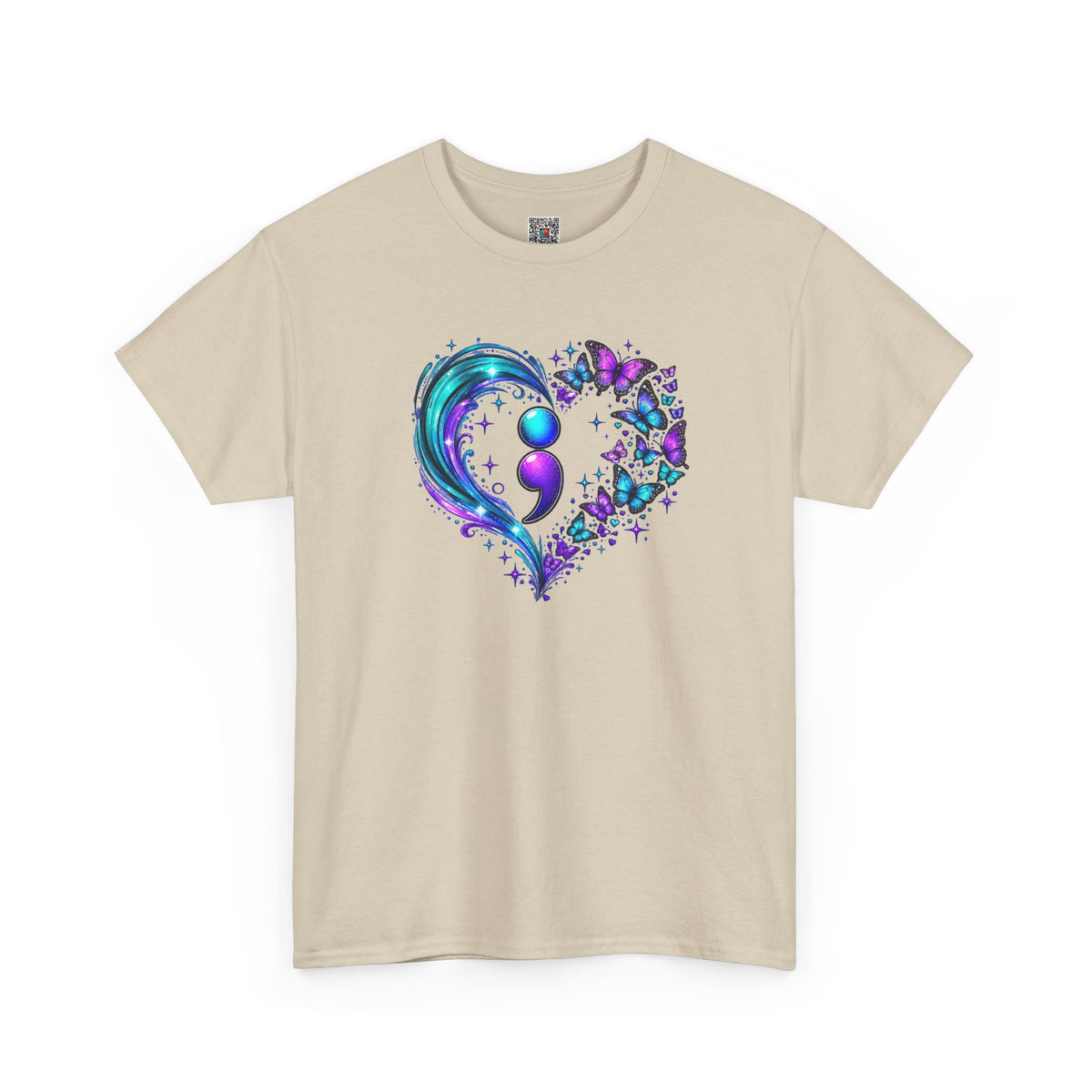 Semicolon Butterfly Heart T-Shirt | Teal & Purple Mental Health Awareness Graphic Tee | Cr8tive Designs