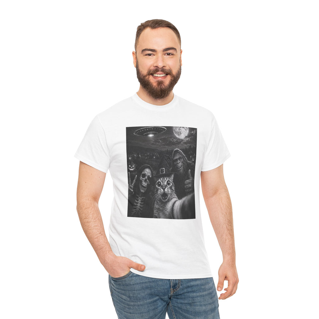 Spooky Squad Selfie Shirt | Funny Halloween Bigfoot Cat Alien Graphic Tee | Cr8tive Designs