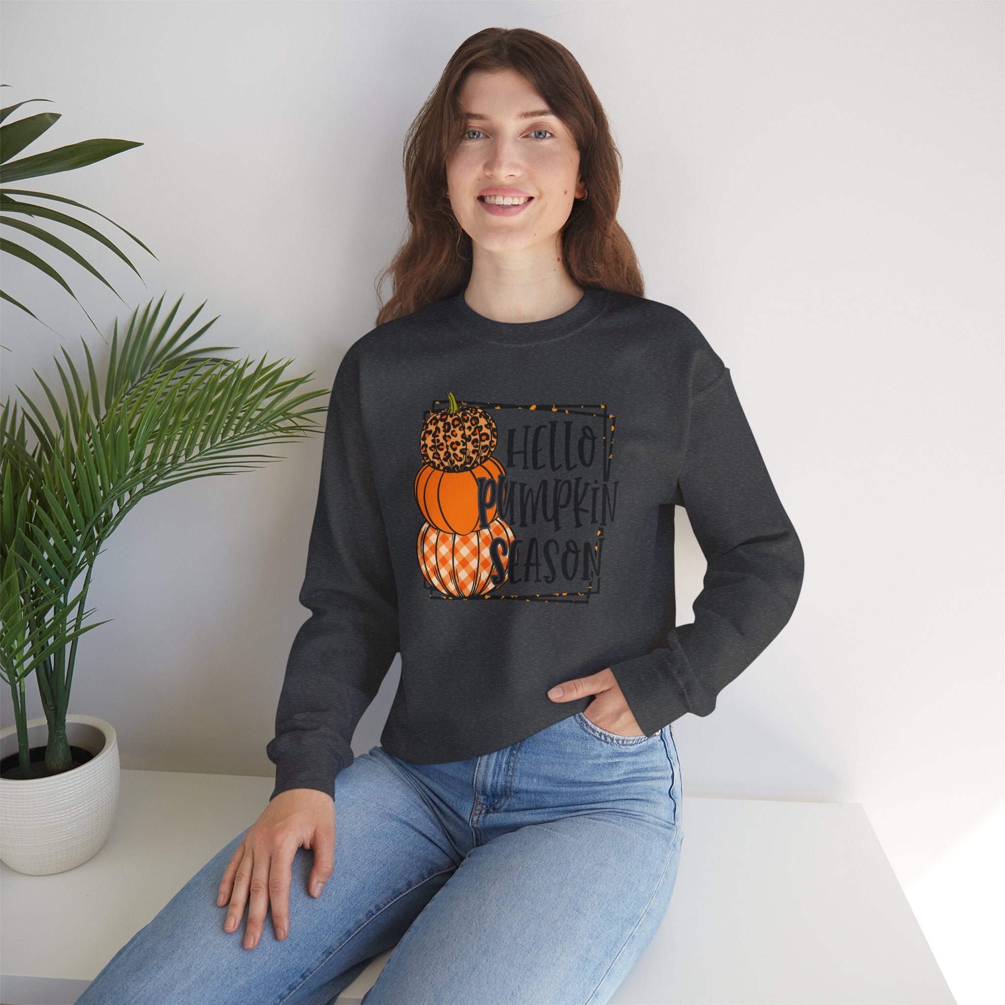 Hello Pumpkin Season Sweatshirt | Stacked Leopard & Plaid Crewneck | Cr8tive Designs