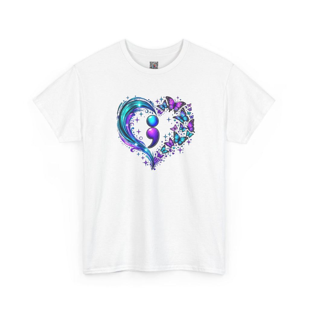 Semicolon Butterfly Heart T-Shirt | Teal & Purple Mental Health Awareness Graphic Tee | Cr8tive Designs