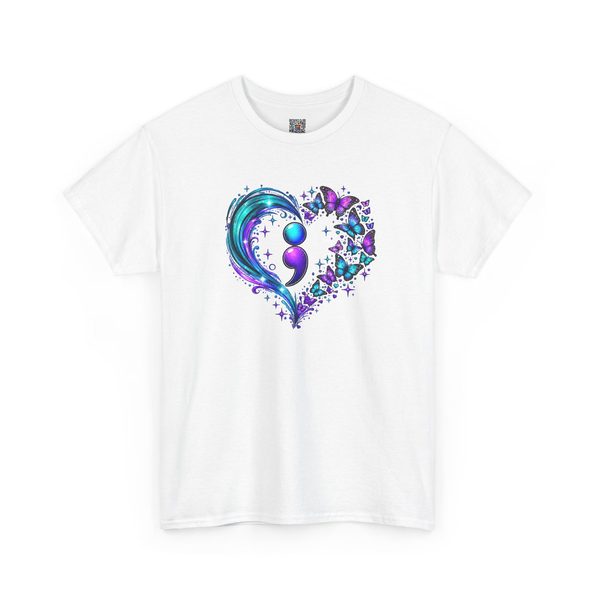 Semicolon Butterfly Heart T-Shirt | Teal & Purple Mental Health Awareness Graphic Tee | Cr8tive Designs