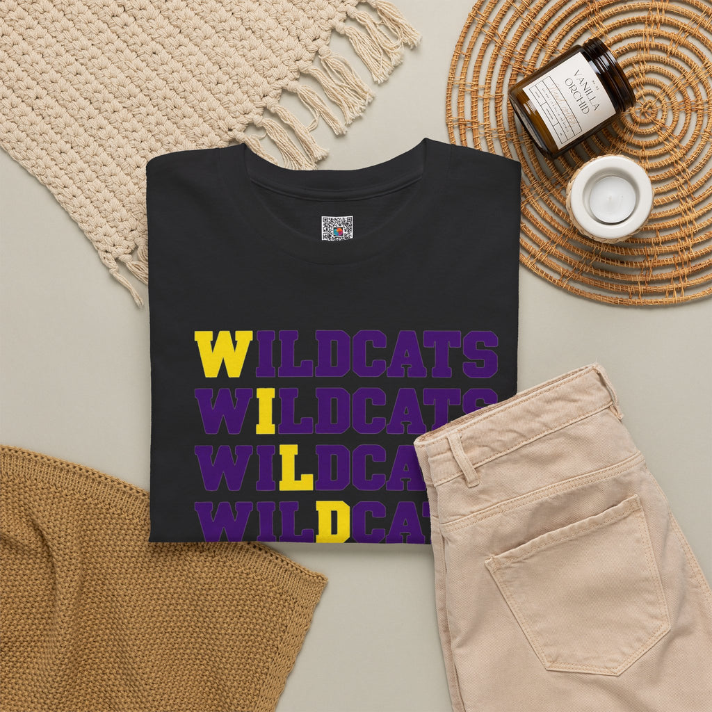 Wildcats Mascot Tee | Retro Diagonal Repeating Text Game Day T-Shirt | Cr8tive Designs