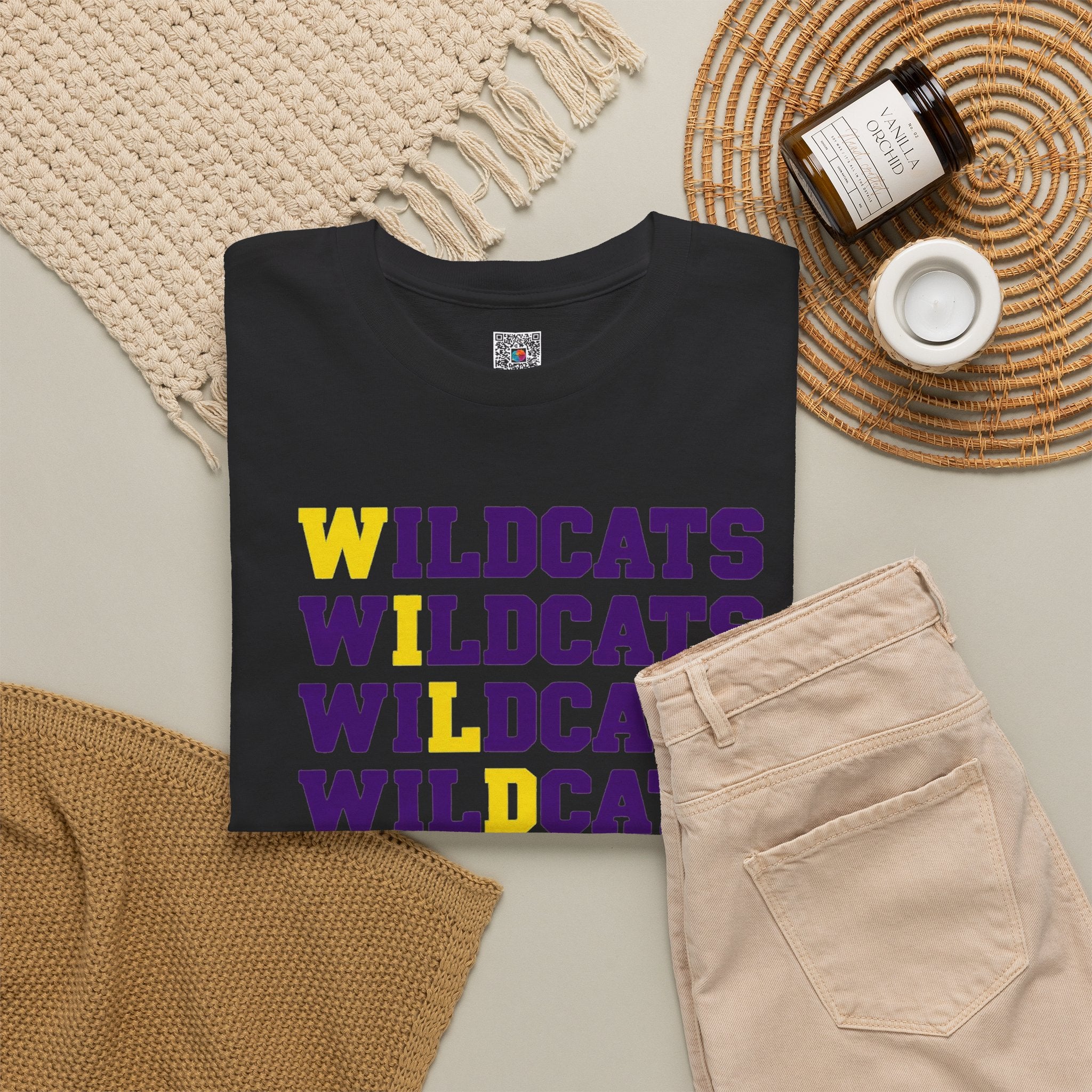Wildcats Mascot Tee | Retro Diagonal Repeating Text Game Day T-Shirt | Cr8tive Designs