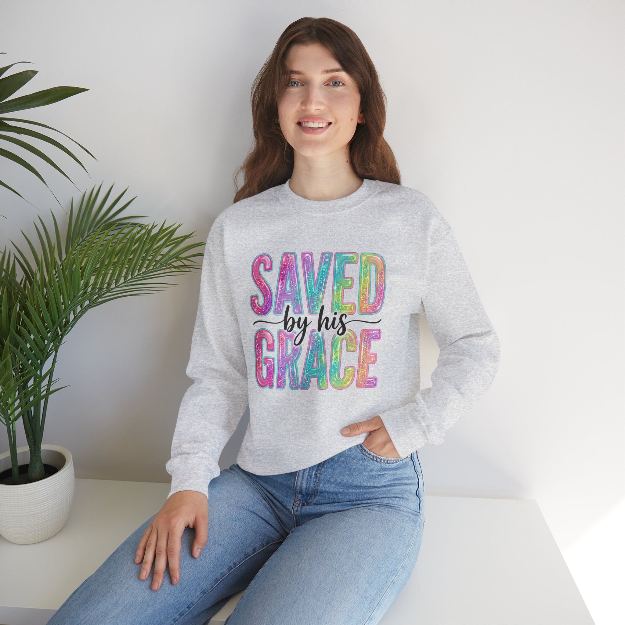 Saved by Grace Sweatshirt – Christian Faith Graphic Crewneck | Inspirational Religious Pullover | Cr8tive Designs