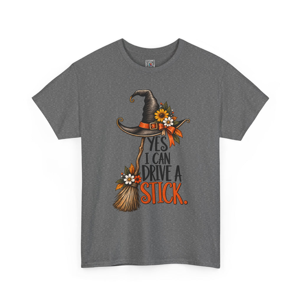Yes I Can Drive A Stick T-Shirt | Funny Witch Broomstick Halloween Tee | Cr8tive Designs