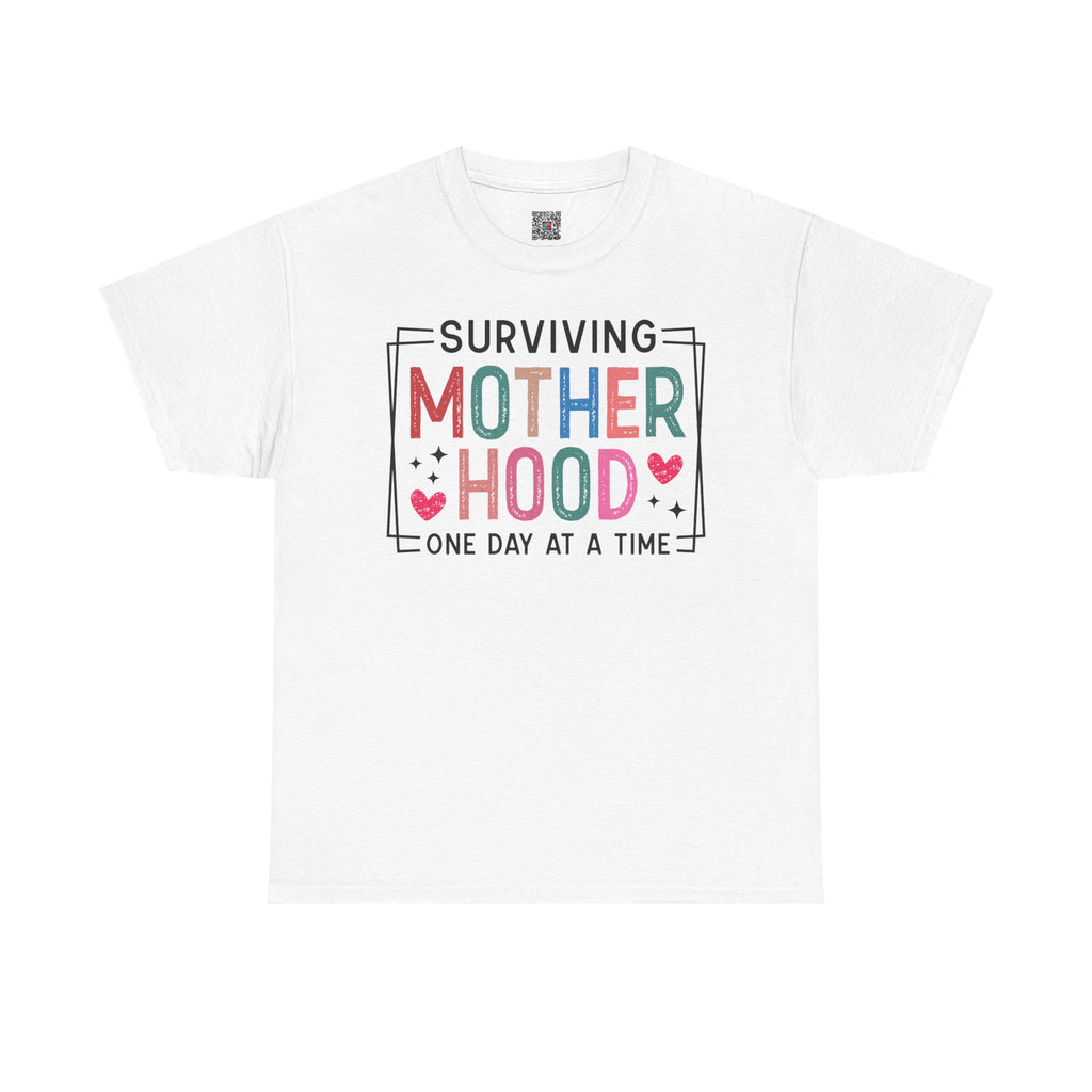 Surviving Motherhood One Day at a Time T-Shirt | Funny Mom Life Graphic Tee | Colorful Statement Shirt | Cr8tive Designs