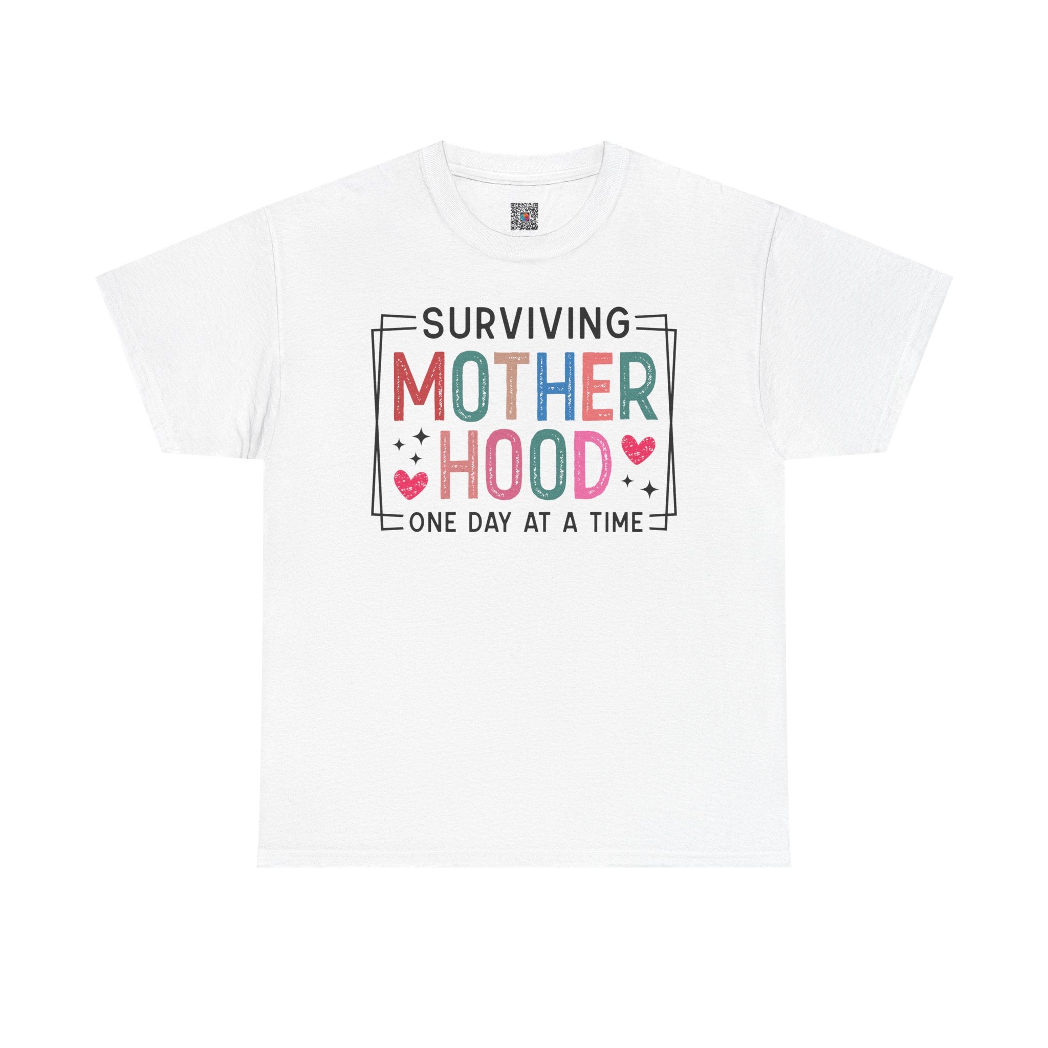 Surviving Motherhood One Day at a Time T-Shirt | Funny Mom Life Graphic Tee | Colorful Statement Shirt | Cr8tive Designs