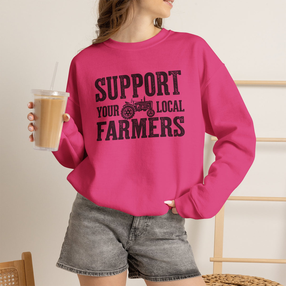 Support Your Local Farmers Sweatshirt | Rustic Tractor Agriculture Crewneck | Cr8tive Designs