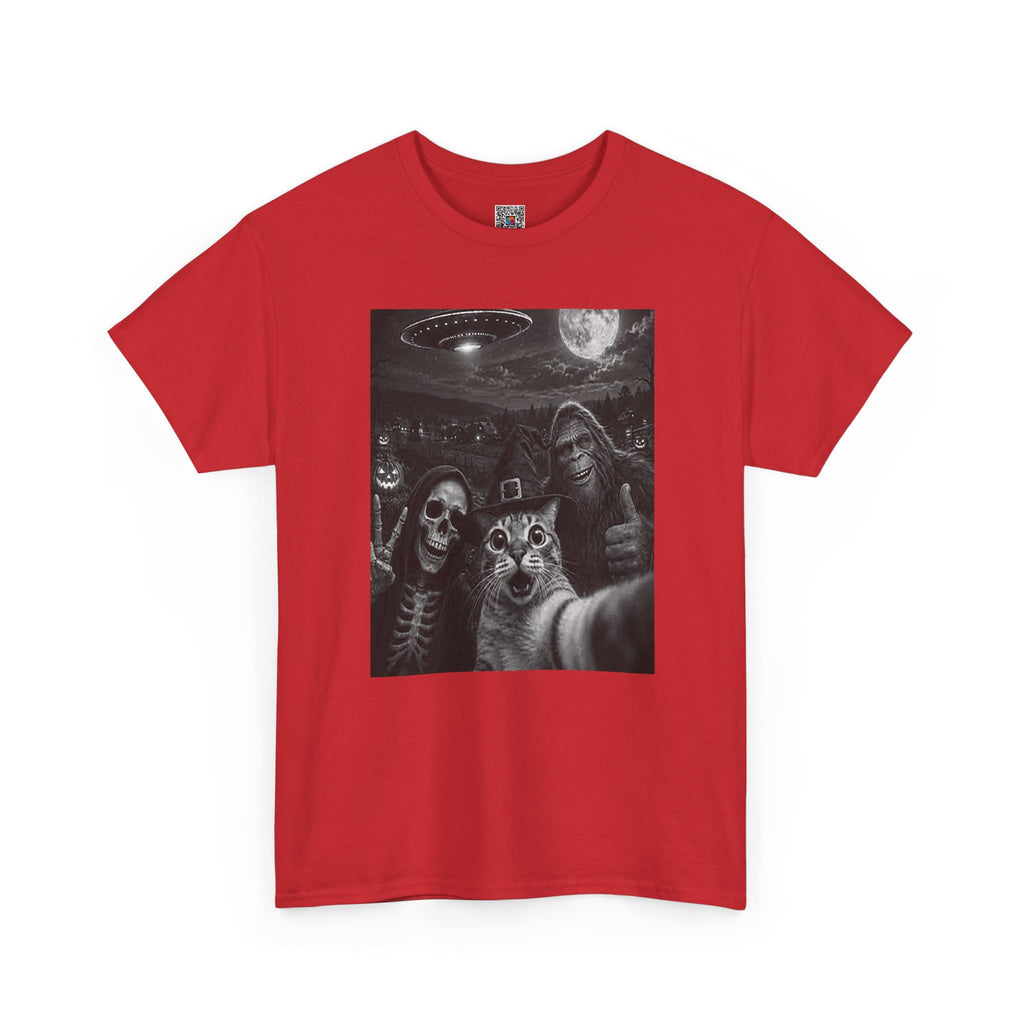 Spooky Squad Selfie Shirt | Funny Halloween Bigfoot Cat Alien Graphic Tee | Cr8tive Designs