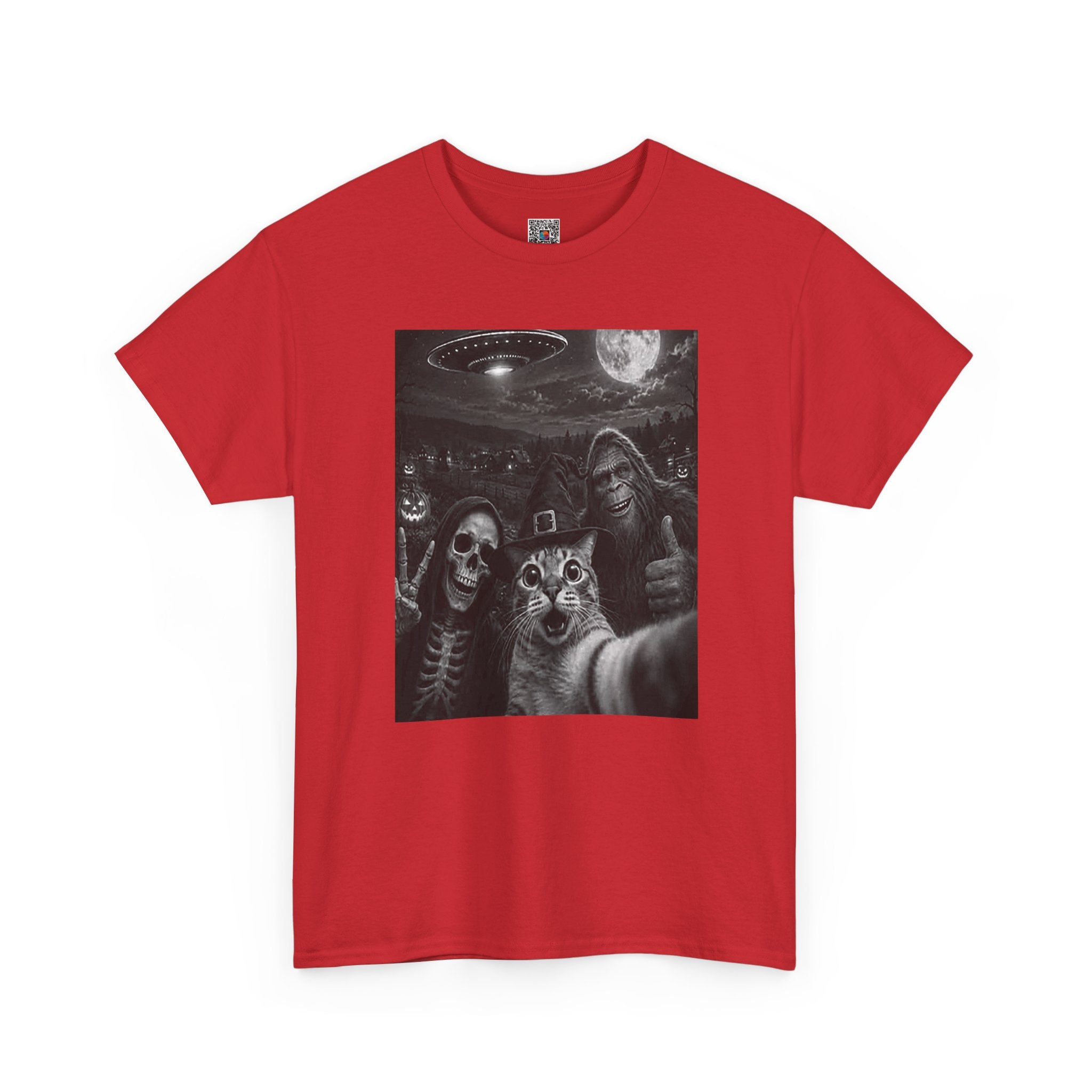 Spooky Squad Selfie Shirt | Funny Halloween Bigfoot Cat Alien Graphic Tee | Cr8tive Designs
