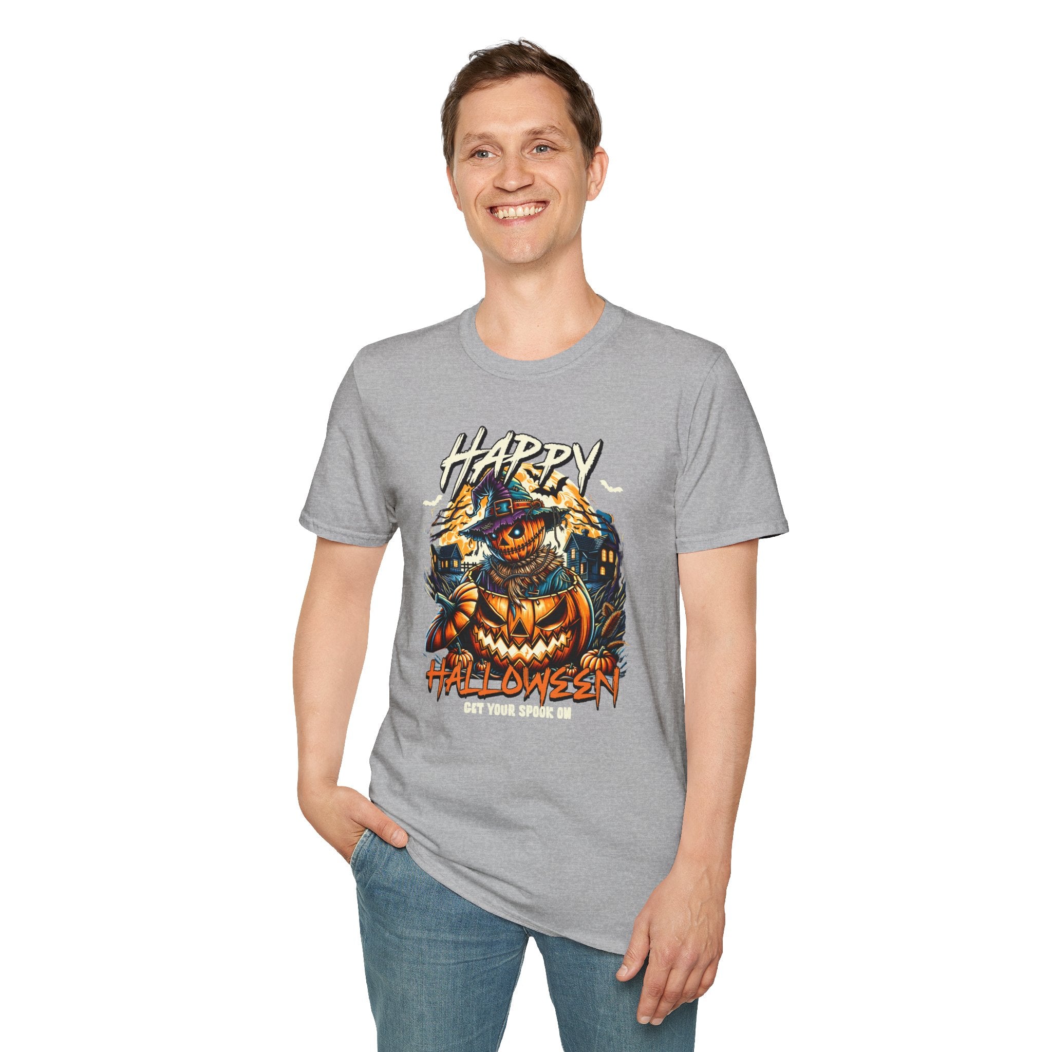 Happy Halloween Scarecrow Pumpkin Tee | Spooky Fall Graphic Shirt | Cr8tive Designs