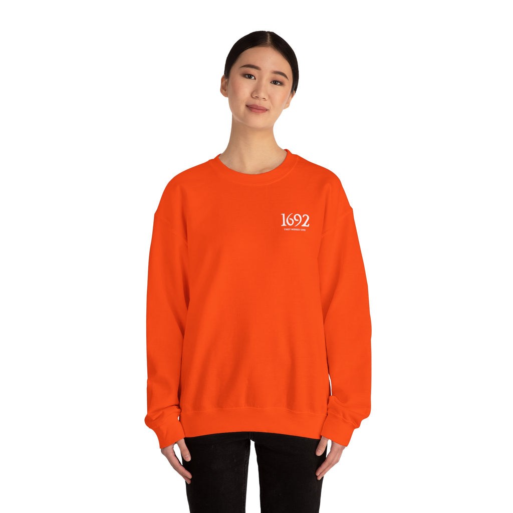 1692 They Missed One Sweatshirt | Minimalist Witchy Chest Graphic Crewneck | Cr8tive Designs