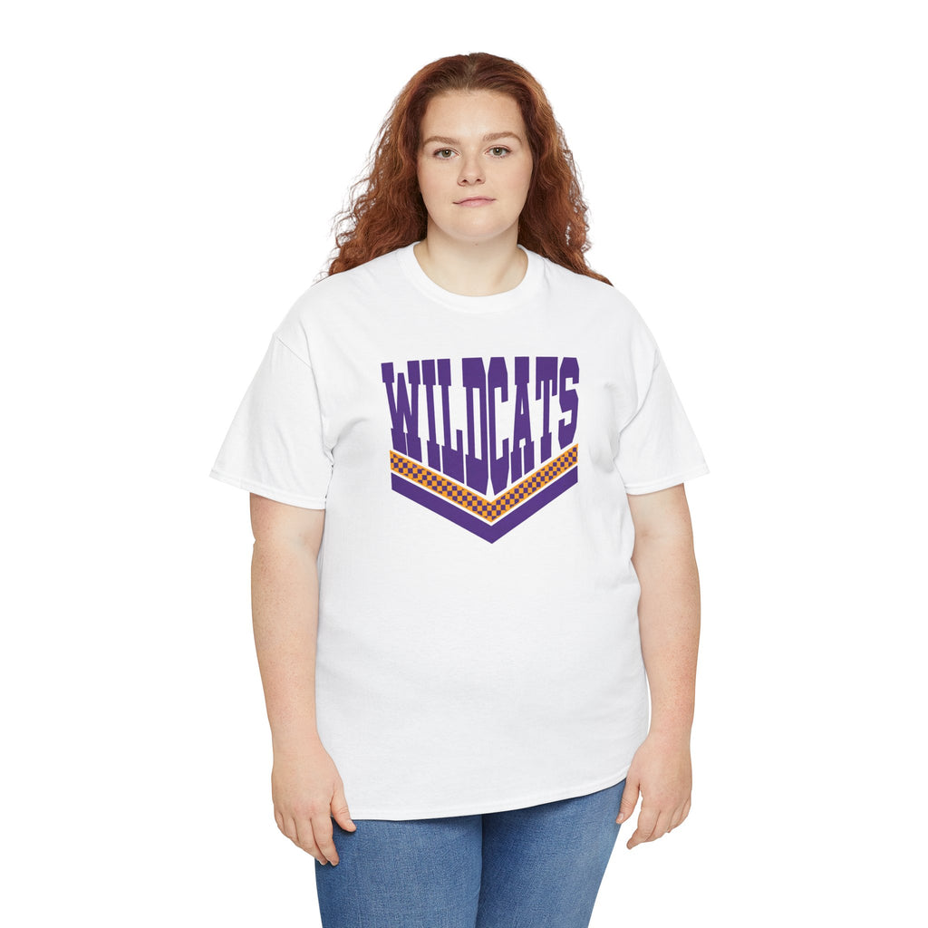 Wildcats Checkerboard Spirit | Purple and Gold School T-Shirt | Cr8tive Designs