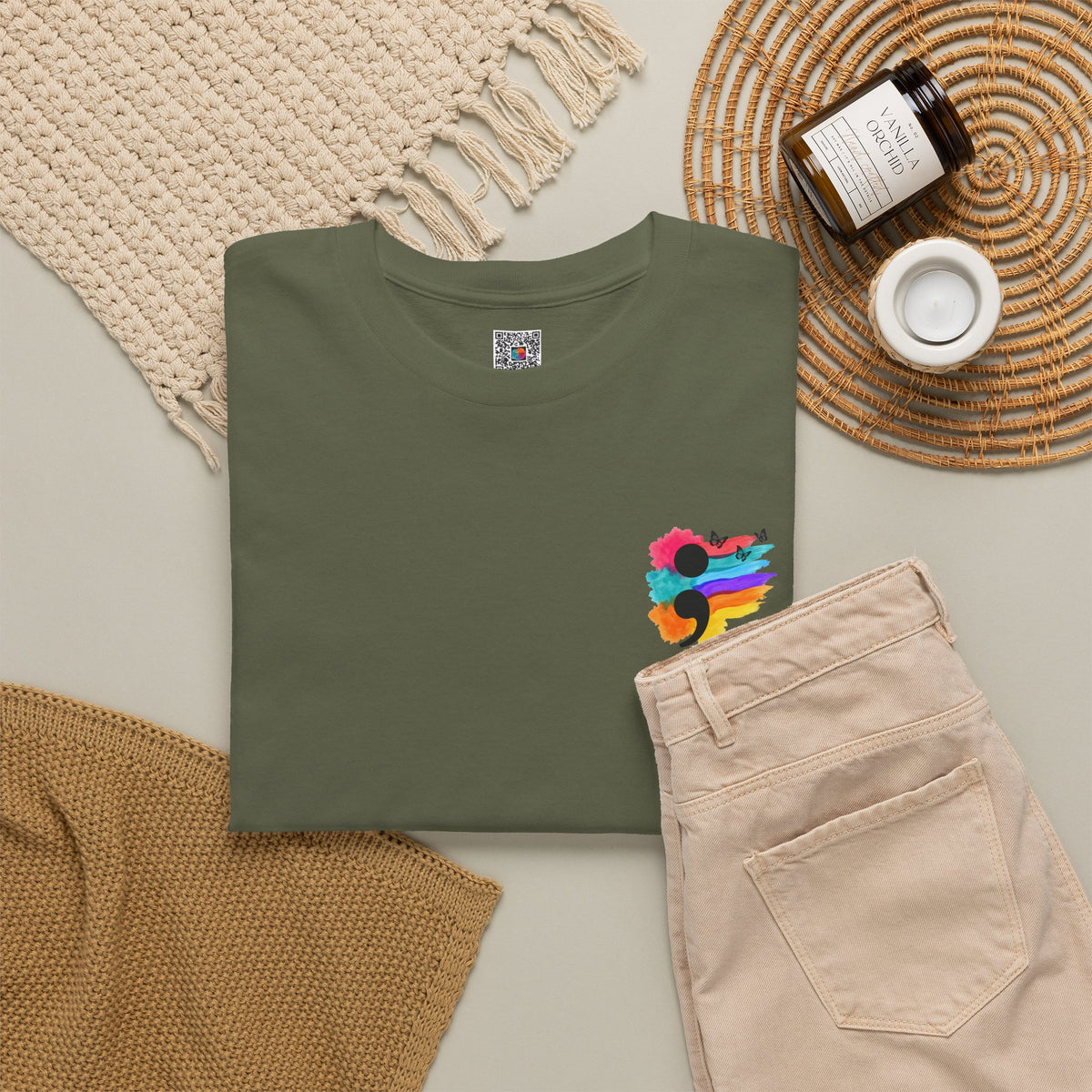 Watercolor Semicolon T-Shirt | Rainbow Splash Mental Health Pocket Print Tee | Cr8tive Designs