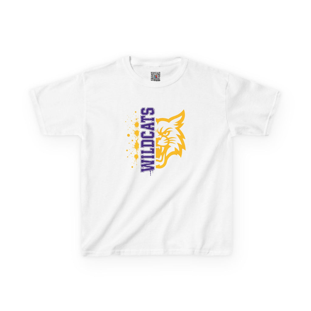 Wildcats Vertical Mascot | Purple & Gold Youth School Spirit T-Shirt | Cr8tive Designs
