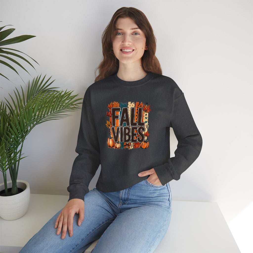 Fall Vibes Pumpkin Sweatshirt | Colorful Autumn Crewneck | Cr8tive Designs