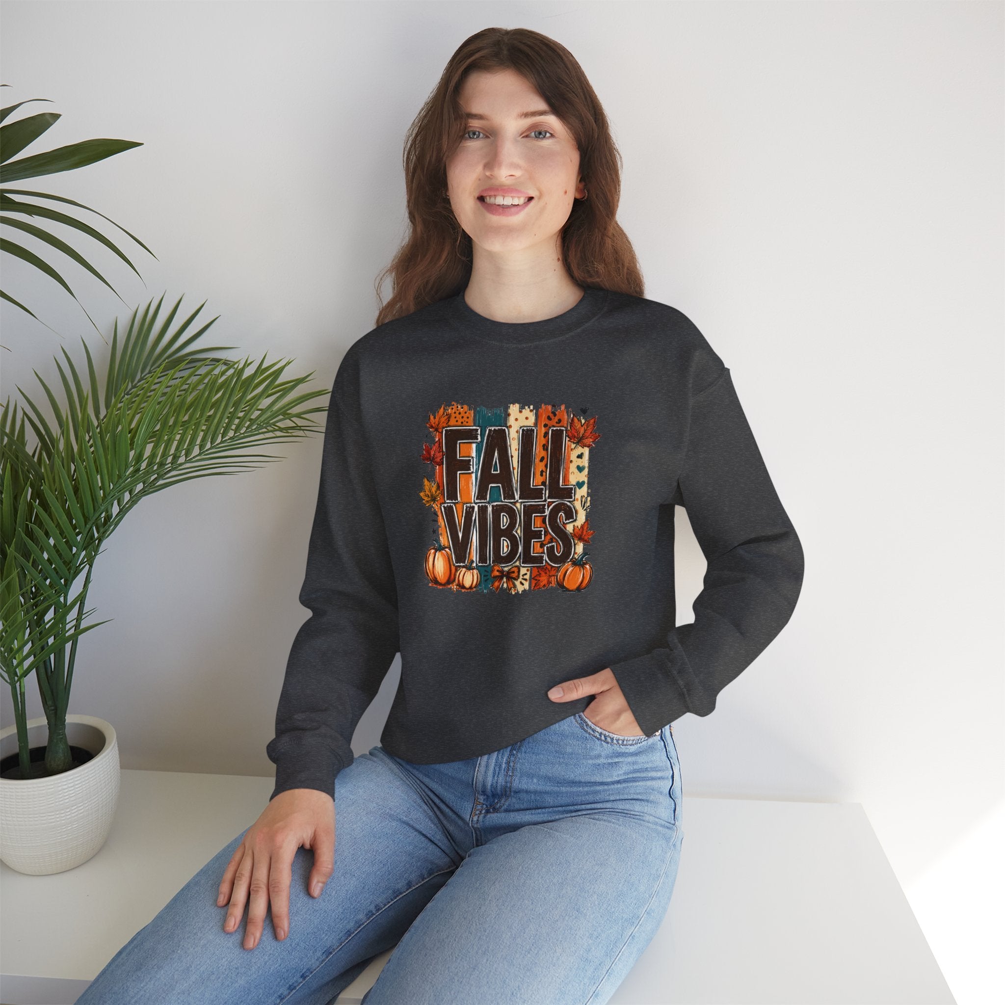 Fall Vibes Pumpkin Sweatshirt | Colorful Autumn Crewneck | Cr8tive Designs