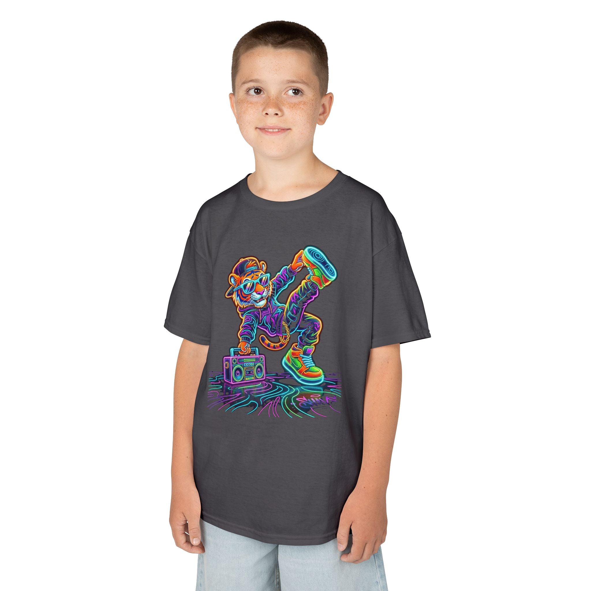 Kids Skateboard Neon Bear T-Shirt | Retro Glow Skateboarding Tee | Cr8tive Designs