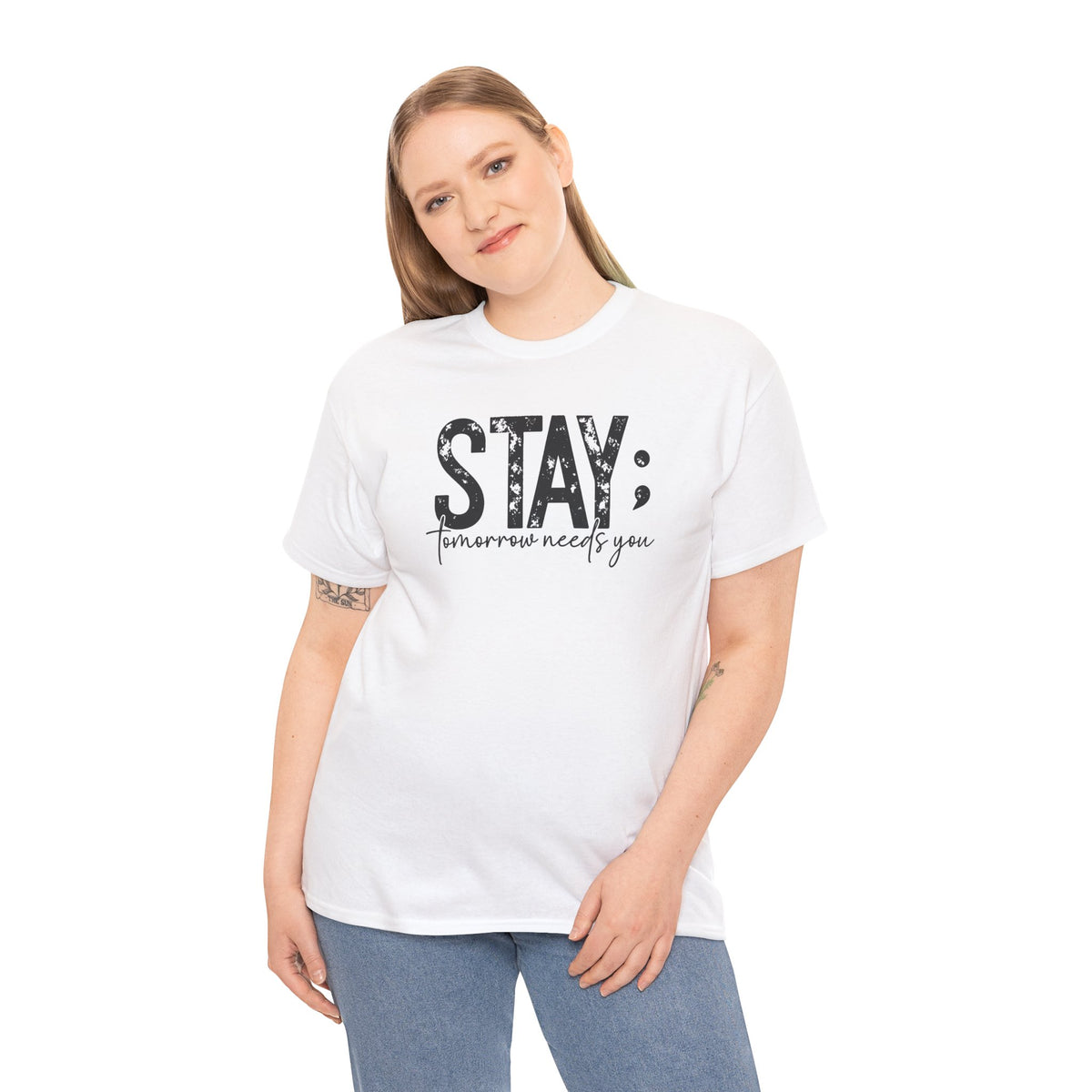 STAY Tomorrow Needs You T-Shirt | Semicolon Mental Health Awareness Graphic Tee | Cr8tive Designs
